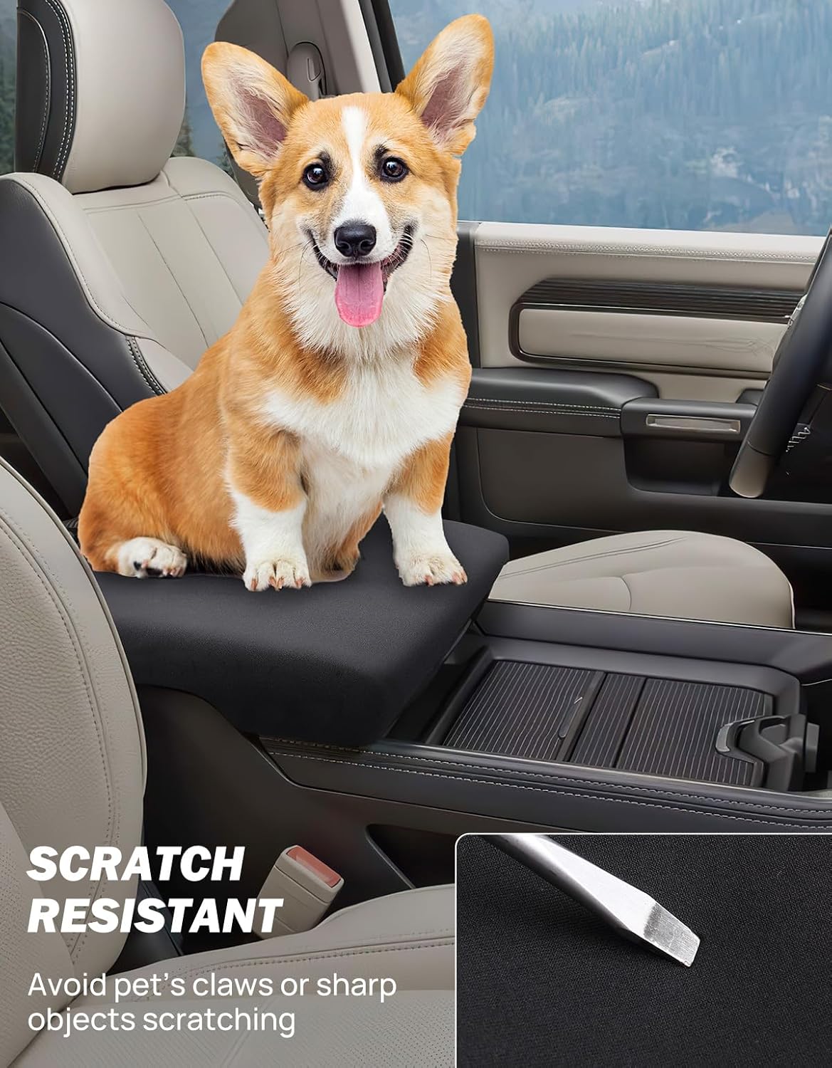 JOYTUTUS Center Console Cover Compatible with 2013-2025 Ram 1500 2500 3500, Neoprene Arm Rest Armrest Cover for Car, Middle Console Cover Lid