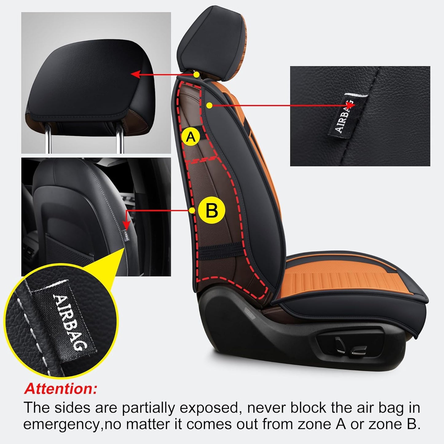 LINGVIDO Car Seat Covers, Breathable and Waterproof Faux Leather Automotive Seat Covers for Cars SUV Truck Sedan,Universal Anti-Slip Seat Cover with Backrest (Full Set, Brown & Black)