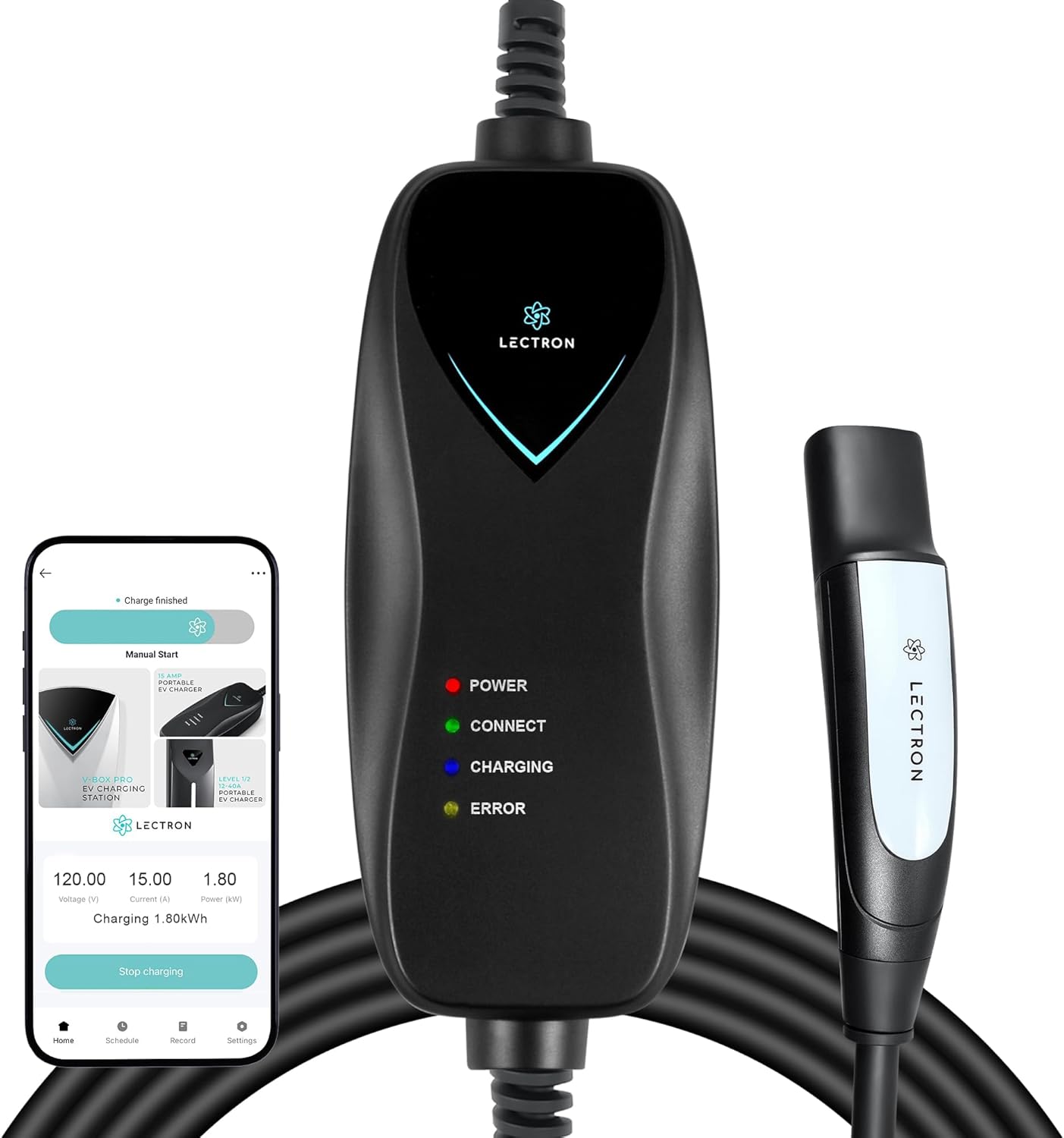 Lectron Level 1 Tesla Charger (WiFi) - 110V, 15A, NEMA 5-15 Plug, 16 ft Cord - Portable Electric Car Charger for Tesla & NACS Evs