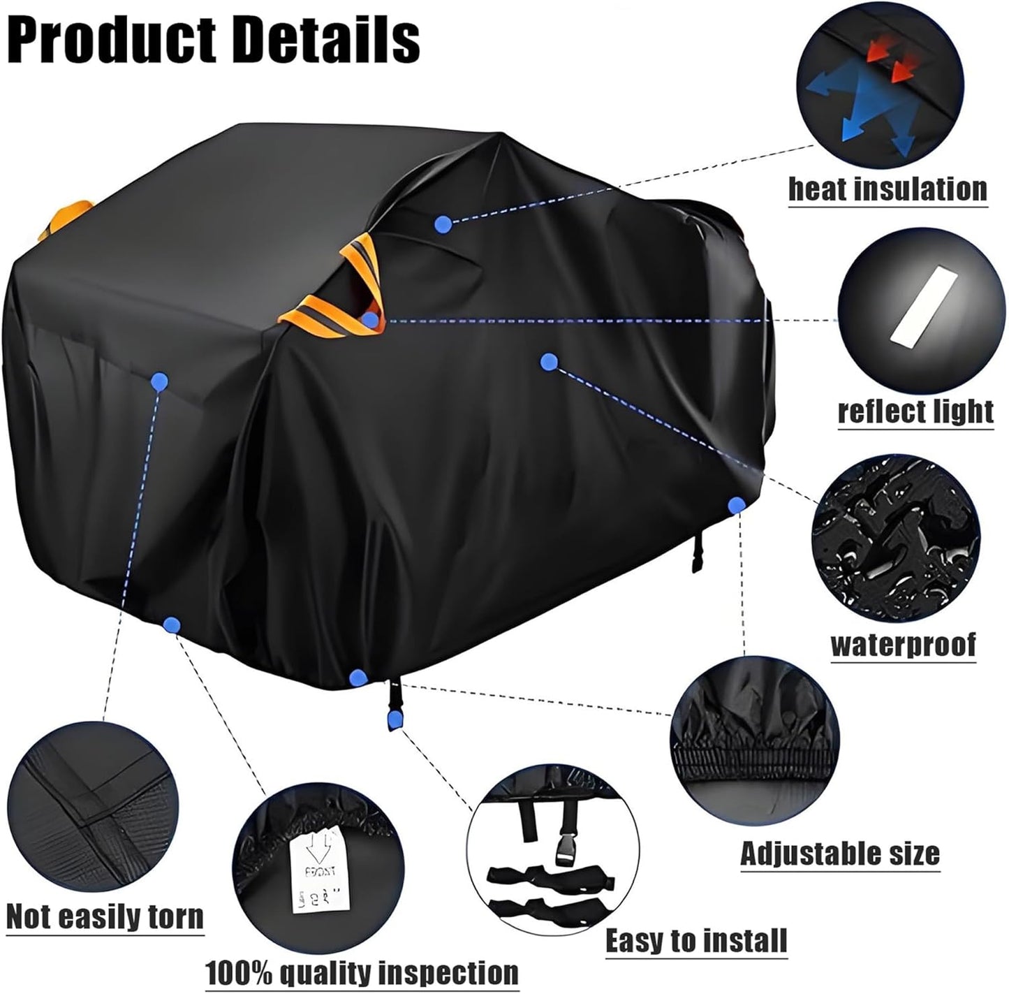 Car Cover 2-3 Seaters Outdoor Waterproof All-Weather Protection Outdoor Heavy Duty All Weather Protection Black Compatible with Polaris RZR Can-Am Oxford Cloth 134" x 70" x 75" inches