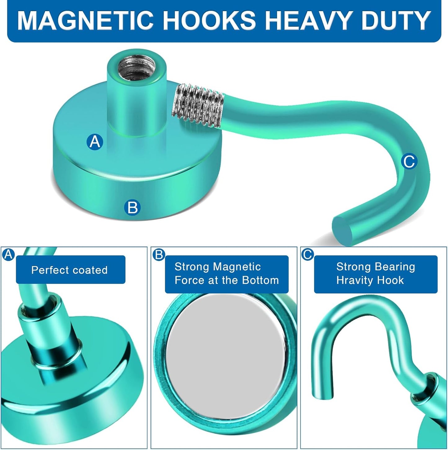 LOVIMAG Cruise Essentials, 150Lbs Door Magnets, Green Magnet Hooks for Cabin Strong Magnetic Hooks for Hanging, Refrigerator, Celling - 6 Pack