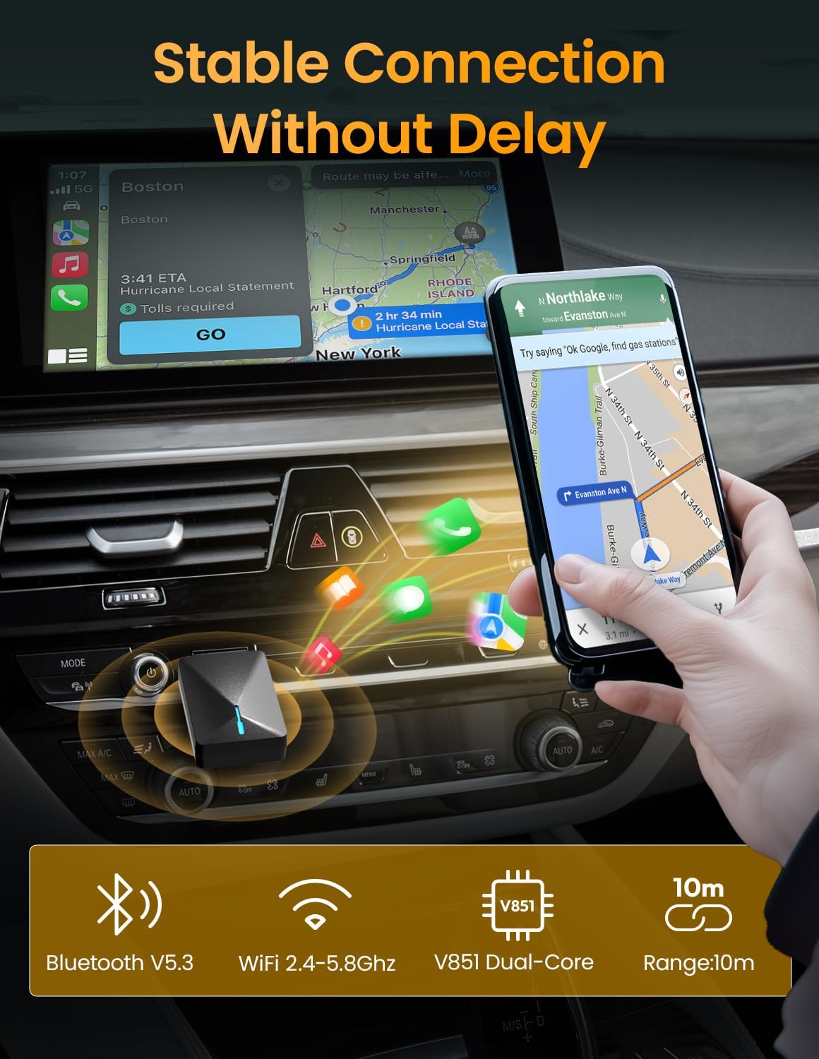 Pop'sDone Wireless CarPlay Adapter, Convert Wired to Wireless CarPlay 0 Delay, Plug & Play, WiFi 6 & Bluetooth 5.0, Compatible with iPhone/iOS 10+ & Android 11+, Supports OTA Updates