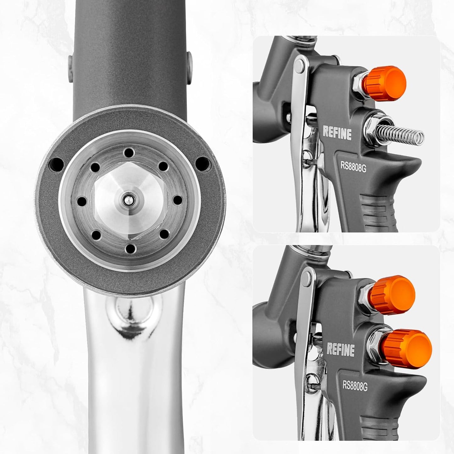 REFINE Air Spray Gun, Auto Paint Gun with 1.4/1.8/2.0mm Nozzle, Professional Automotive Spray Gun, Air Compressor Auto Body Paint Sprayer for Cars, House, Furniture Painting with Air Pressure Gauge