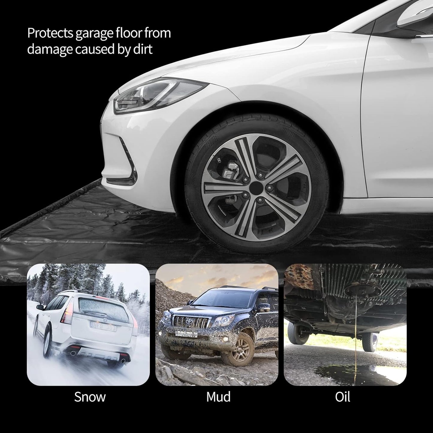 WELKIN Containment Mat,(7'9" x 18'),Non-Slip Garage Floor Mat - Heavy Duty Waterproof Protection from Snow, Rain and Mud for Cars