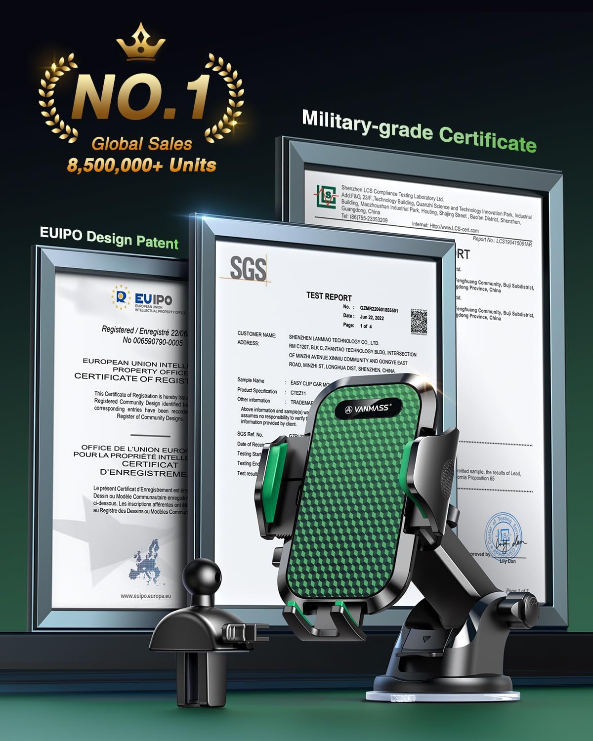 VANMASS 2025 【True Military-Grade】 Phone Holders for Your Car 【65 LBS Strongest Suction & Clip】 Ultimate Cell Phone Mount Dashboard Window Vent for iPhone 16 Pro Max 15 14 13 Samsung Android