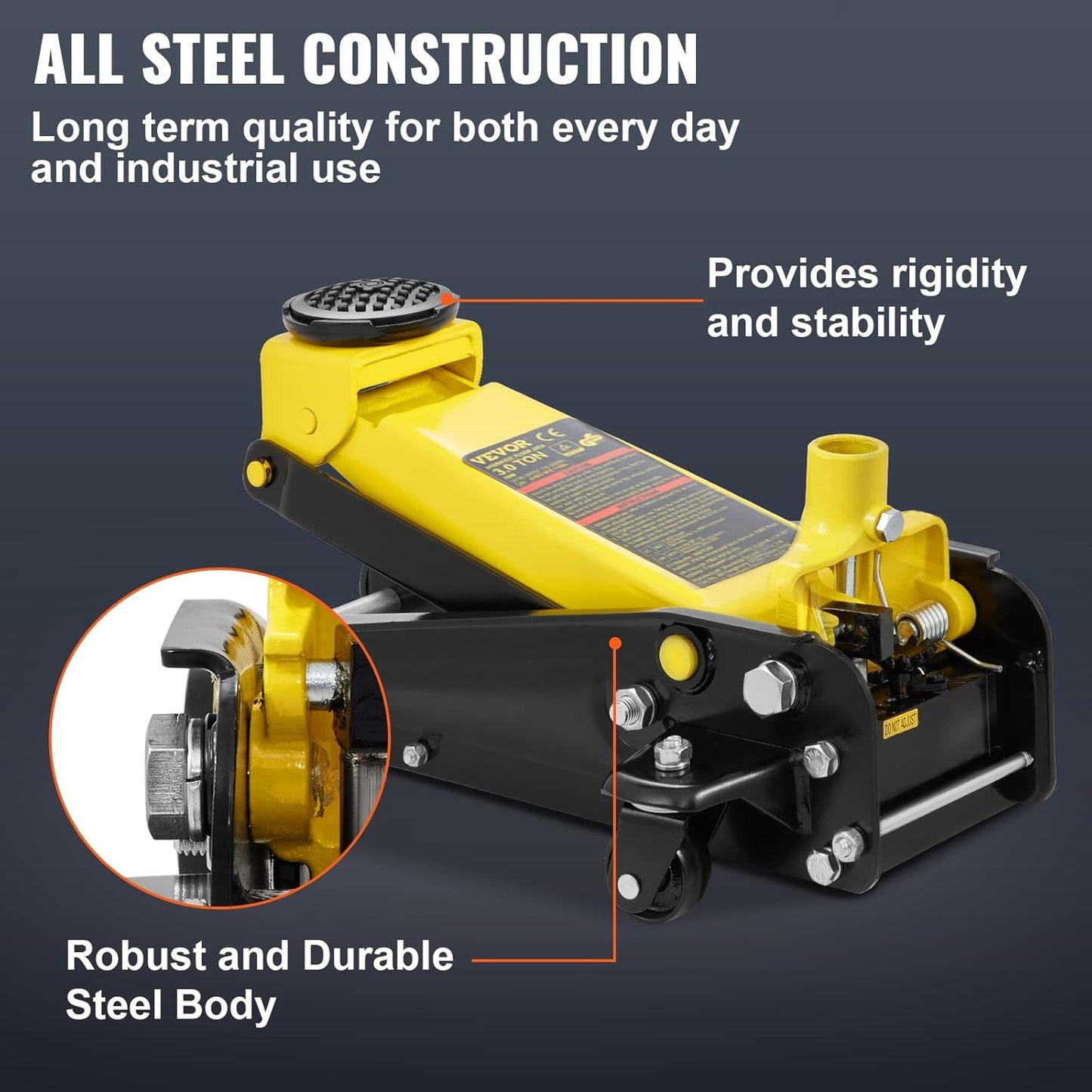 VEVOR 3 Ton Low Profile Floor Jack for All Terrain Vehicles, Heavy-Duty Steel Racing Jack with Quick Lift Pump, 5.12"-20" Lifting Range, 3.0 tons