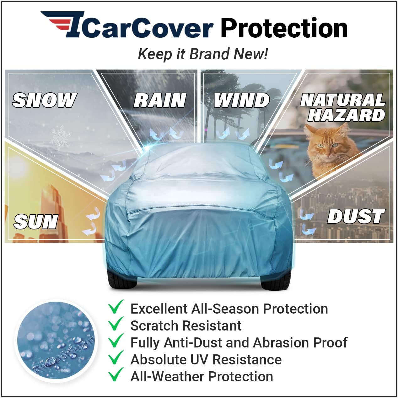 iCarCover Premium Car Cover for 1960-1961 Pontiac Ventura Heavy Duty Waterproof All-Weather Automobiles Custom Fit Indoor Outdoor UV Snow Protection Covers with Straps and Bag