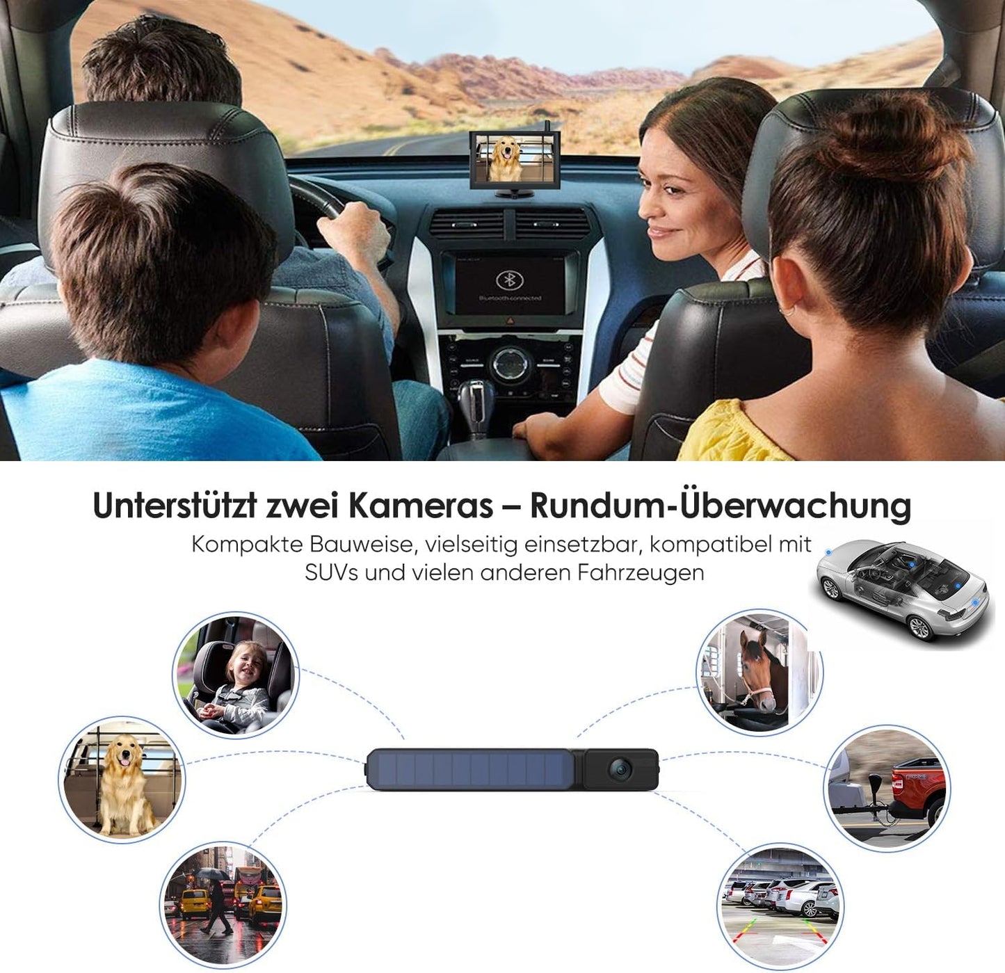 Solar Wireless Backup Camera, 1080P 5'' Monitor Back Up Camera Systems Wireless, 3 Mins DIY Installation, Reverse Camera for Car, Truck, Van, RV (S3)