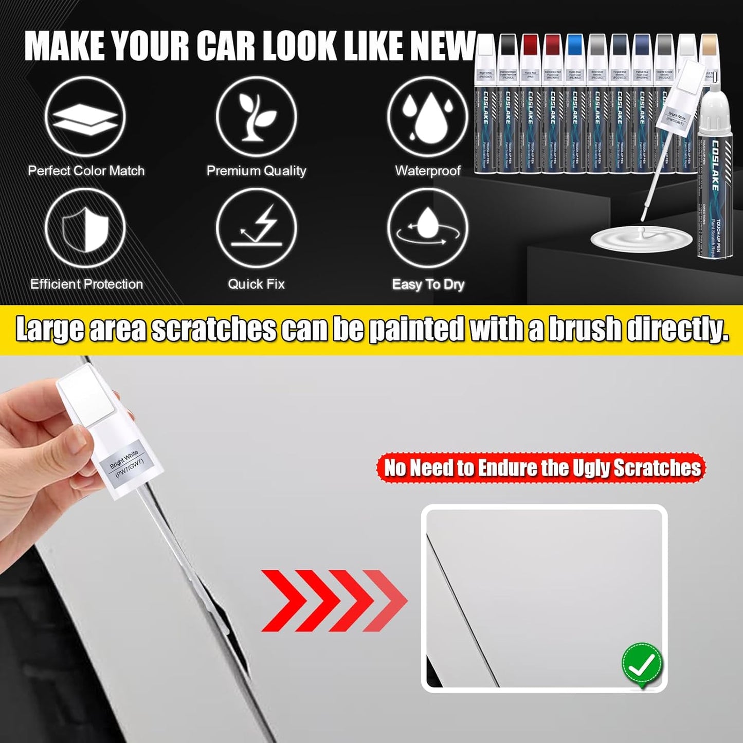 Car Touch Up Paint(Flame Red(PR4)) for Dodge Ram, Car Paint Scratch Repair Kit, Quick & Easy Solution to Repair, 2 in 1 Scratch Remover Pen with 2PCS Disposable Micro Applicators