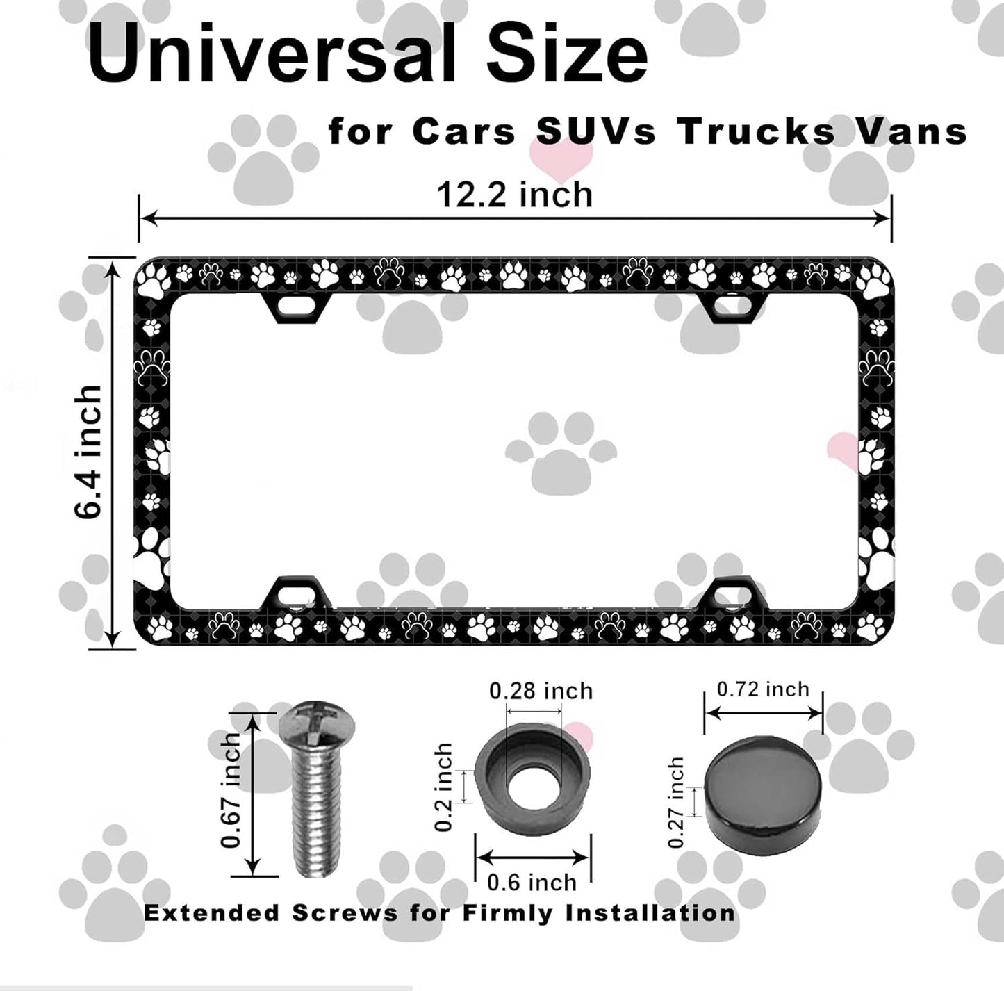 2 Pieces Paw Print License Plate Frames for Men and Women, Dog Paw Decorative Car Accessories (Dog Cat Paw-2pc)