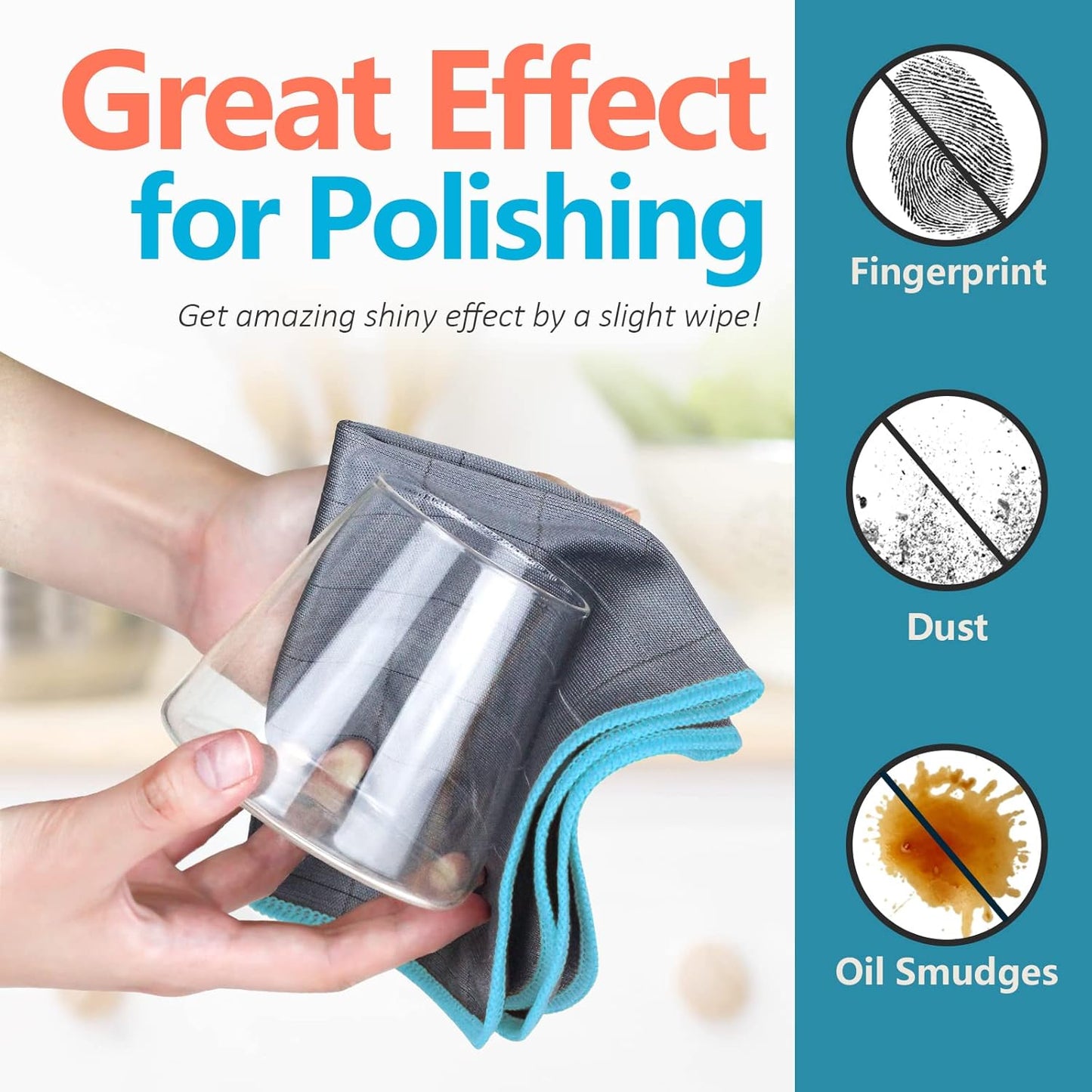 Airlab Carbon Microfiber Towels for Car Glass Window Polishing Cleaning Cloth Auto Detailing Lint Free Streak Free Drying Car Wash Towel, Pack of 3, 12" x 12", Grey-Blue