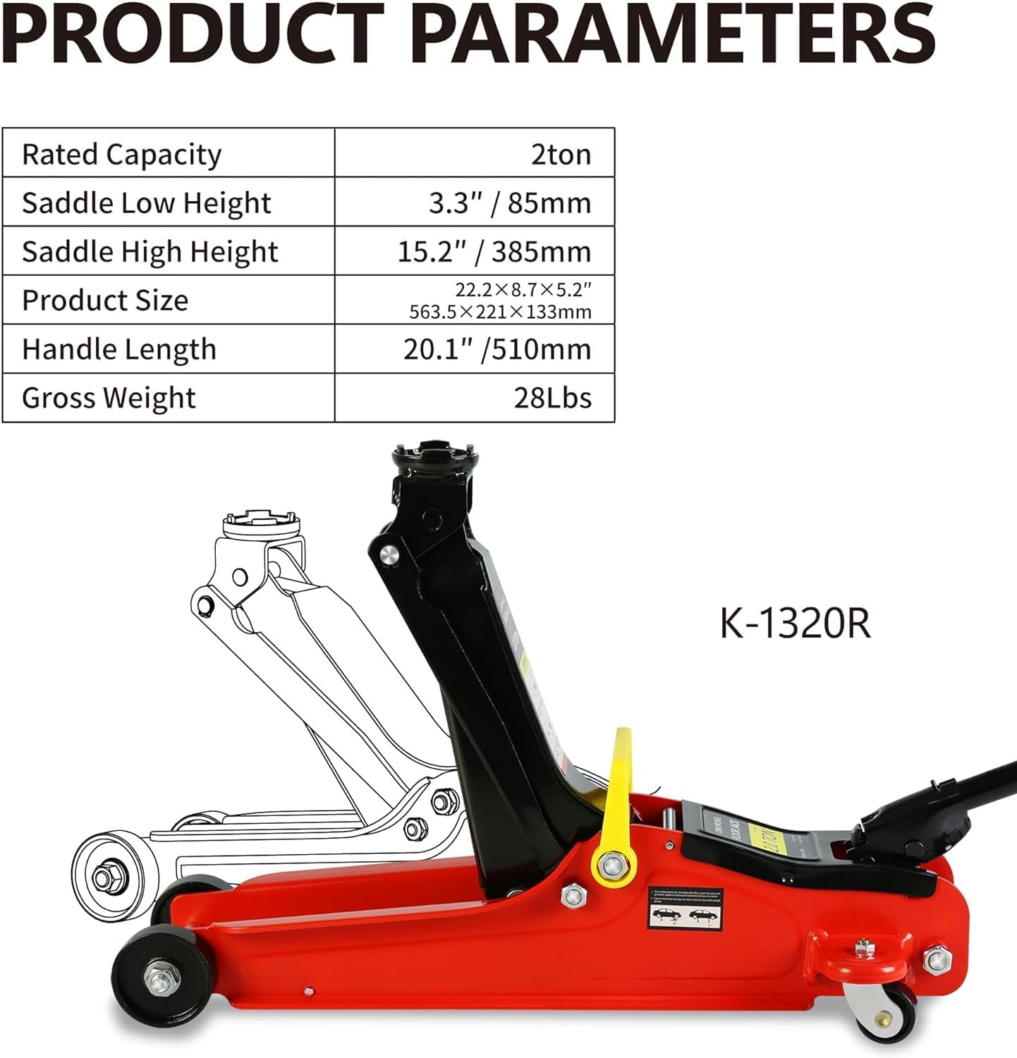 2 Ton Low Profile Floor Jack, Heavy Duty With Single Piston Quick Lift Pump, Steel Car Jack Adjustable Height 3.3"-15.2", Hydraulic Trolley 4000 LBS Capacity, Red