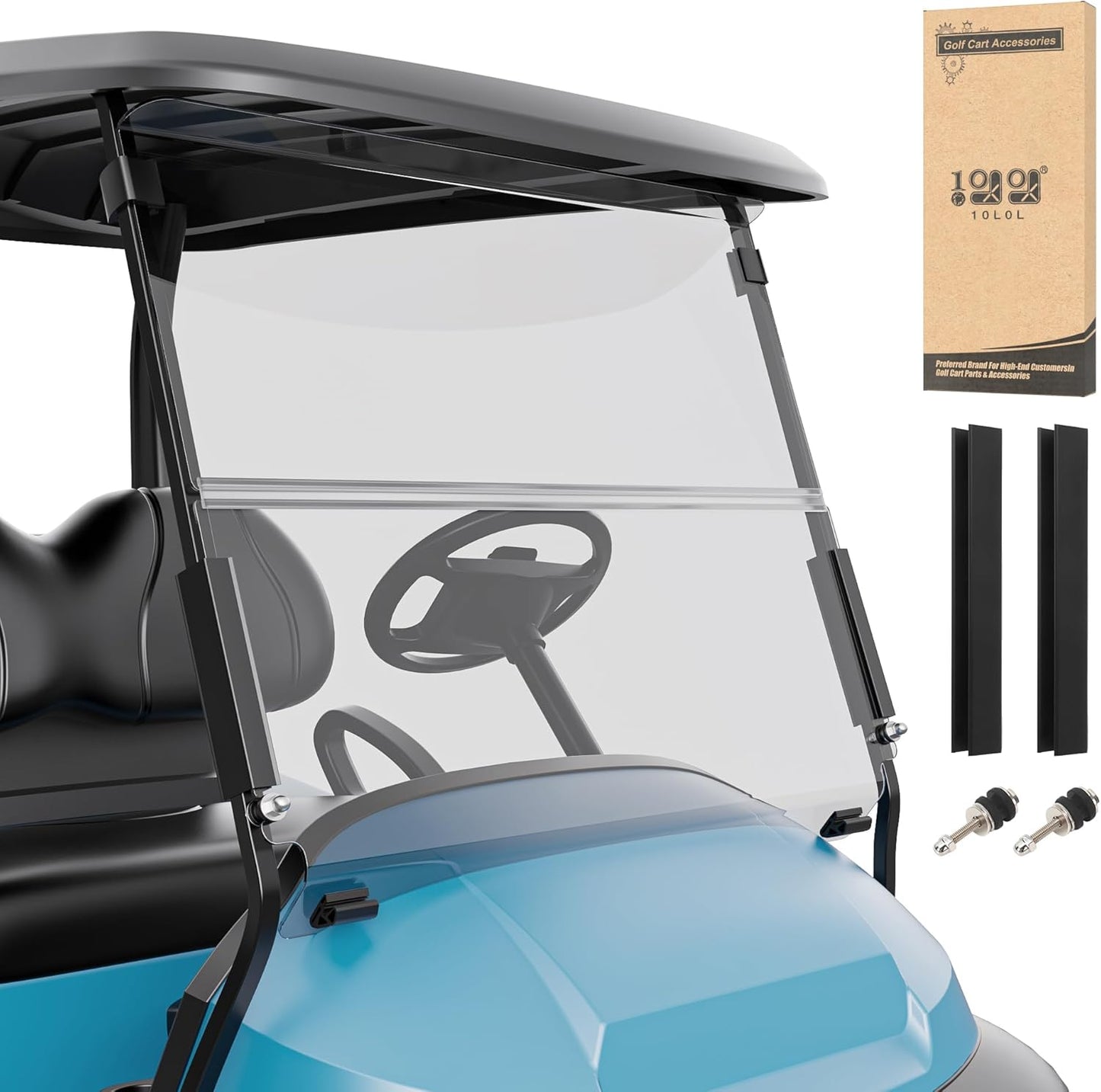 10L0L Golf Cart Windshield for Club Car Precedent 2004-Up, Tempo, 2017-Up Onward, Clear/Tinted Fold Down Club Car Windshield Anti-UV Impact Resistant - 37.5"W X 33.6"H
