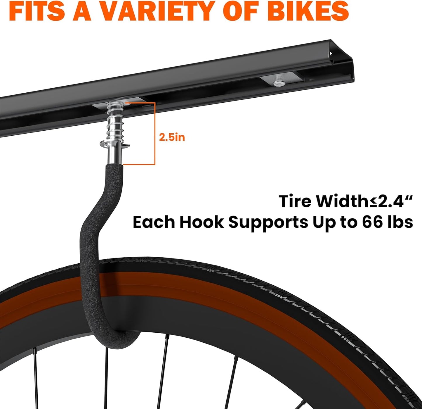 Ultrawall Ceiling Bike Rack for Garage, Indoor Bike Hanger with Sliding Track, Adjustable Bike Hooks for up to 3 Bikes (Horizontally), 6 Bikes (Vertically)