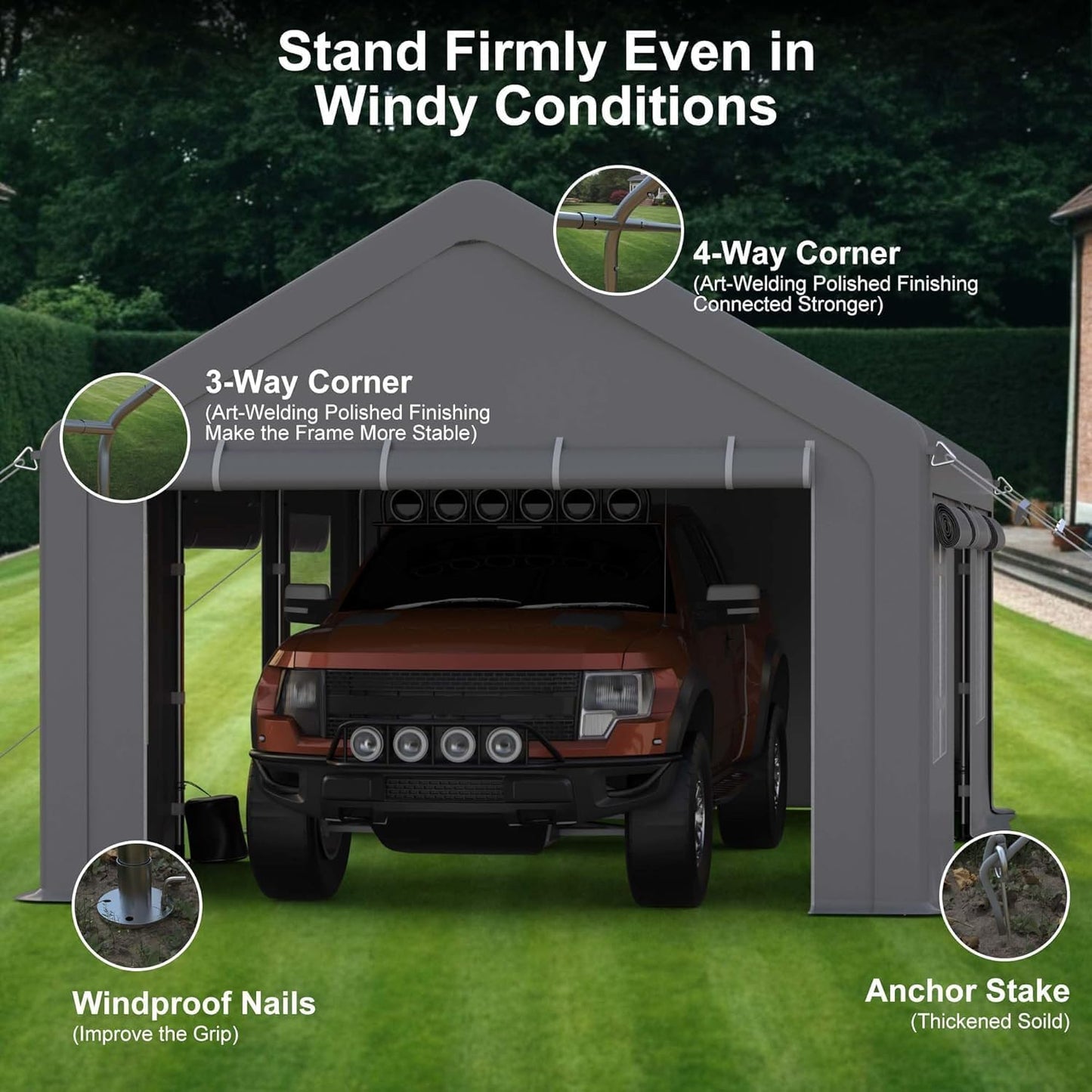 12x20ft Carport Heavy Duty, Portable Garage with 4 Doors + 4 Window, Upgraded Carport with Reinforced Steel Poles, Uv Resistant Waterproof Tarp for Car, Truck, Boat