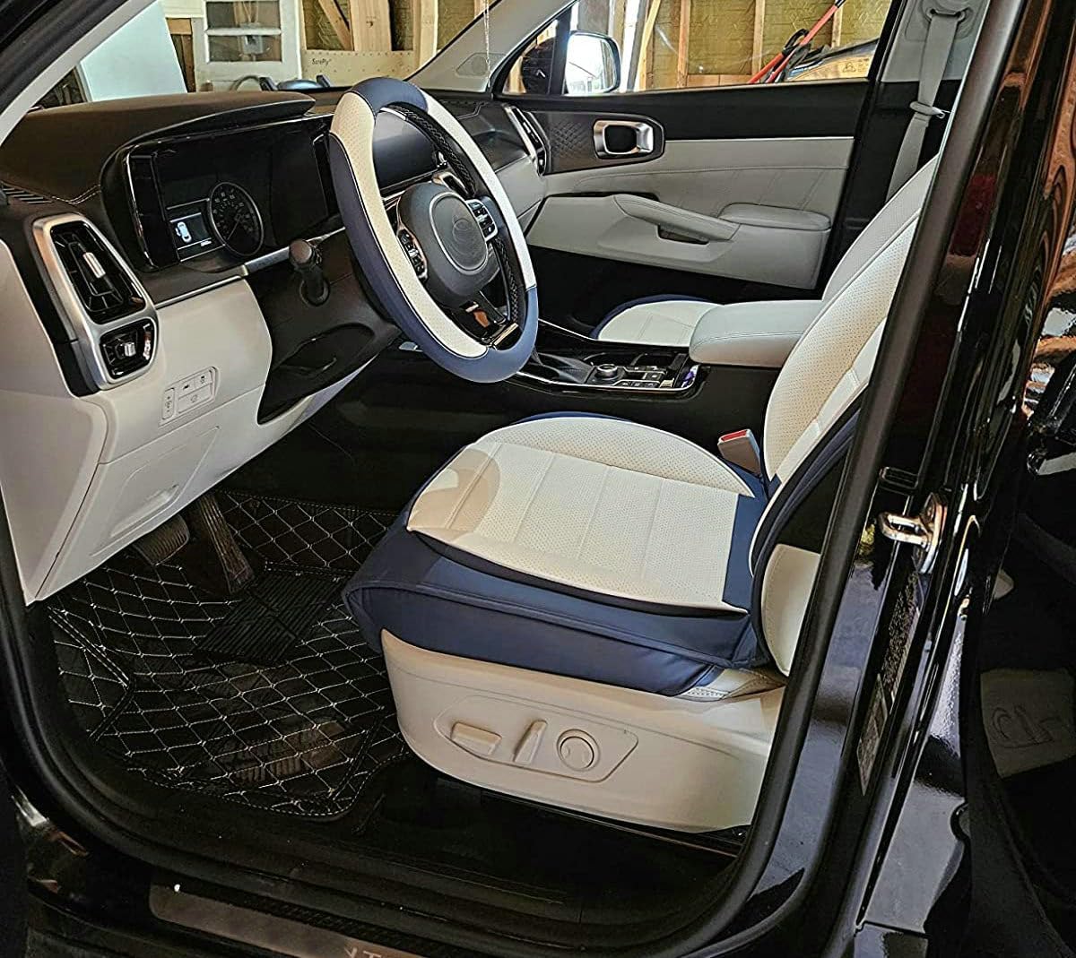 Custom Car Floor Mat Compatible with BMW Mercedes-Benz Toyota Cadillac Lexus Honda Infiniti Nissan Hyundai Kia Audi All Models Cars Sedans SUVs Automotive Mats (Beige Stripe)