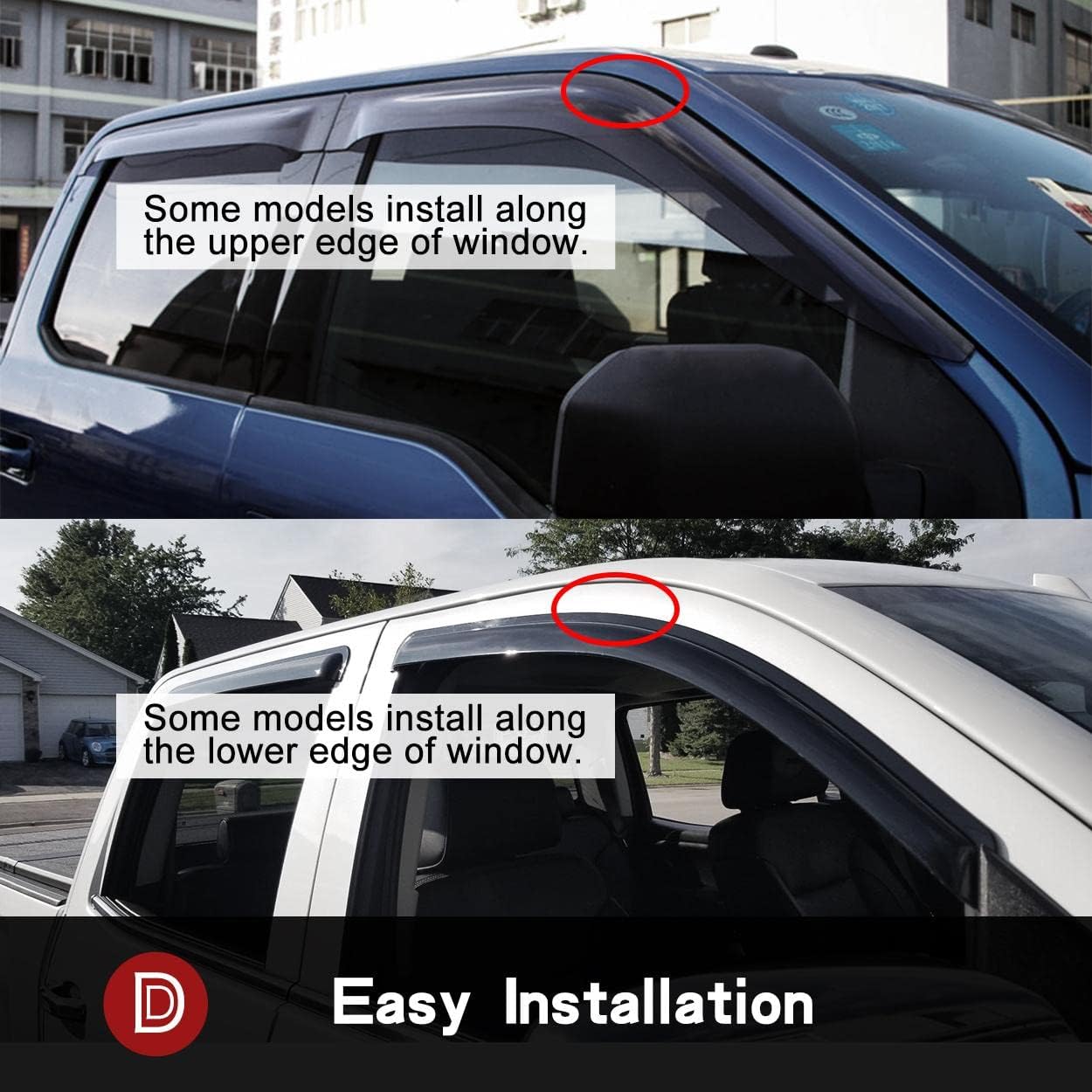 Side Window Deflector Visor Rain Guard,Outside Mount Tape-on Shatterproof Dark Smoke,4pc Window Shades fit for 1993-1998 Jeep Grand Cherokee Only 94320