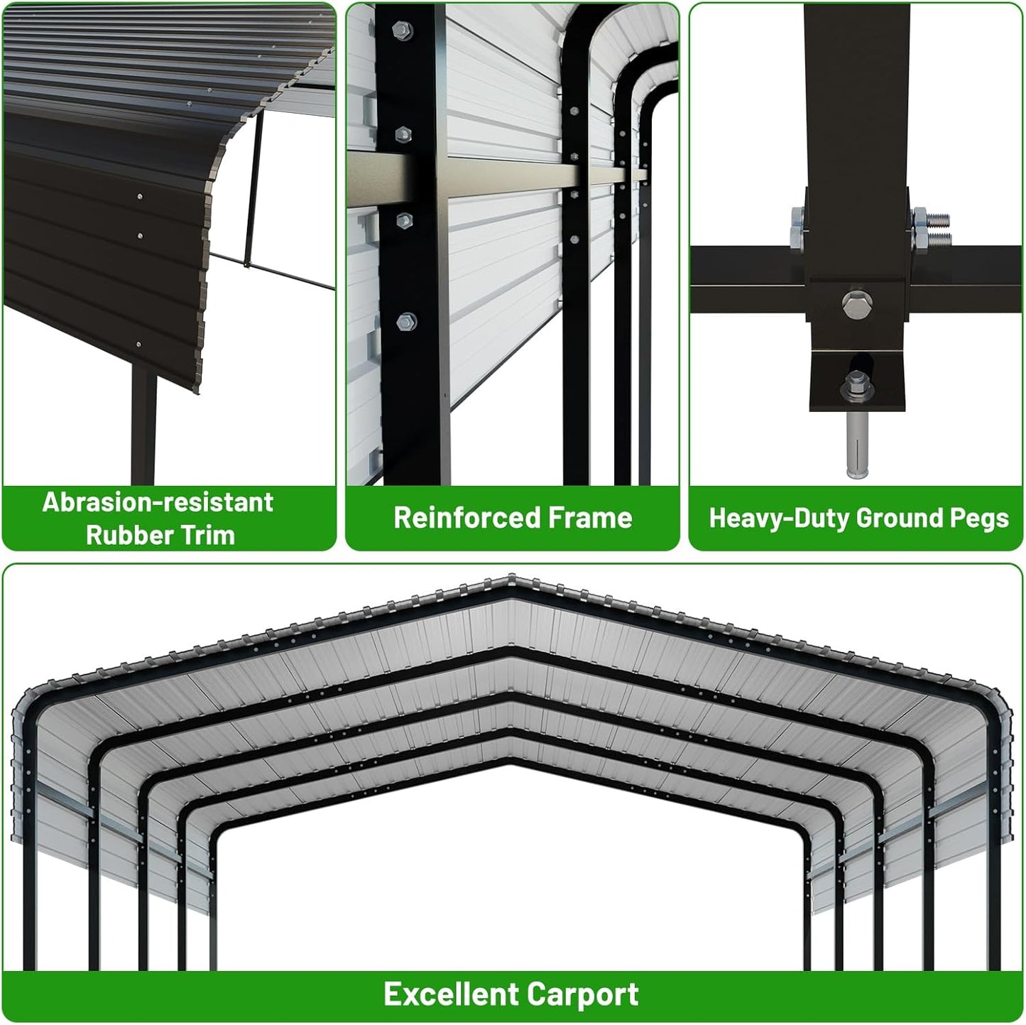 13 x 20 FT Metal Carport with Heavy Duty Galvanized Steel Roof & Durable Frame, Metal Car Garage, Sturdy Canopy Shelter for Car, Truck, Pickup, SUV, Tractor, and Boat