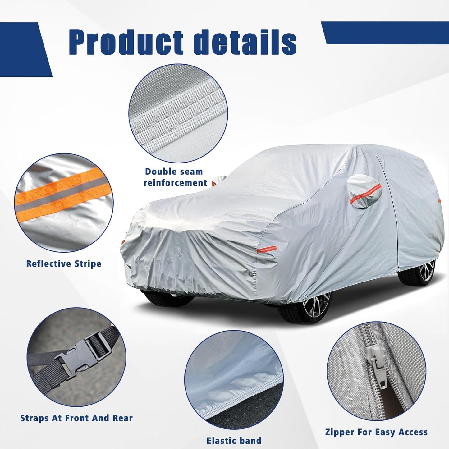 Kayme 6 Layers SUV Car Cover Custom Fit for Hyundai Kona (2017-2025) Waterproof All Weather for Automobiles, Outdoor Full Cover Rain Sun UV Protection.Silver