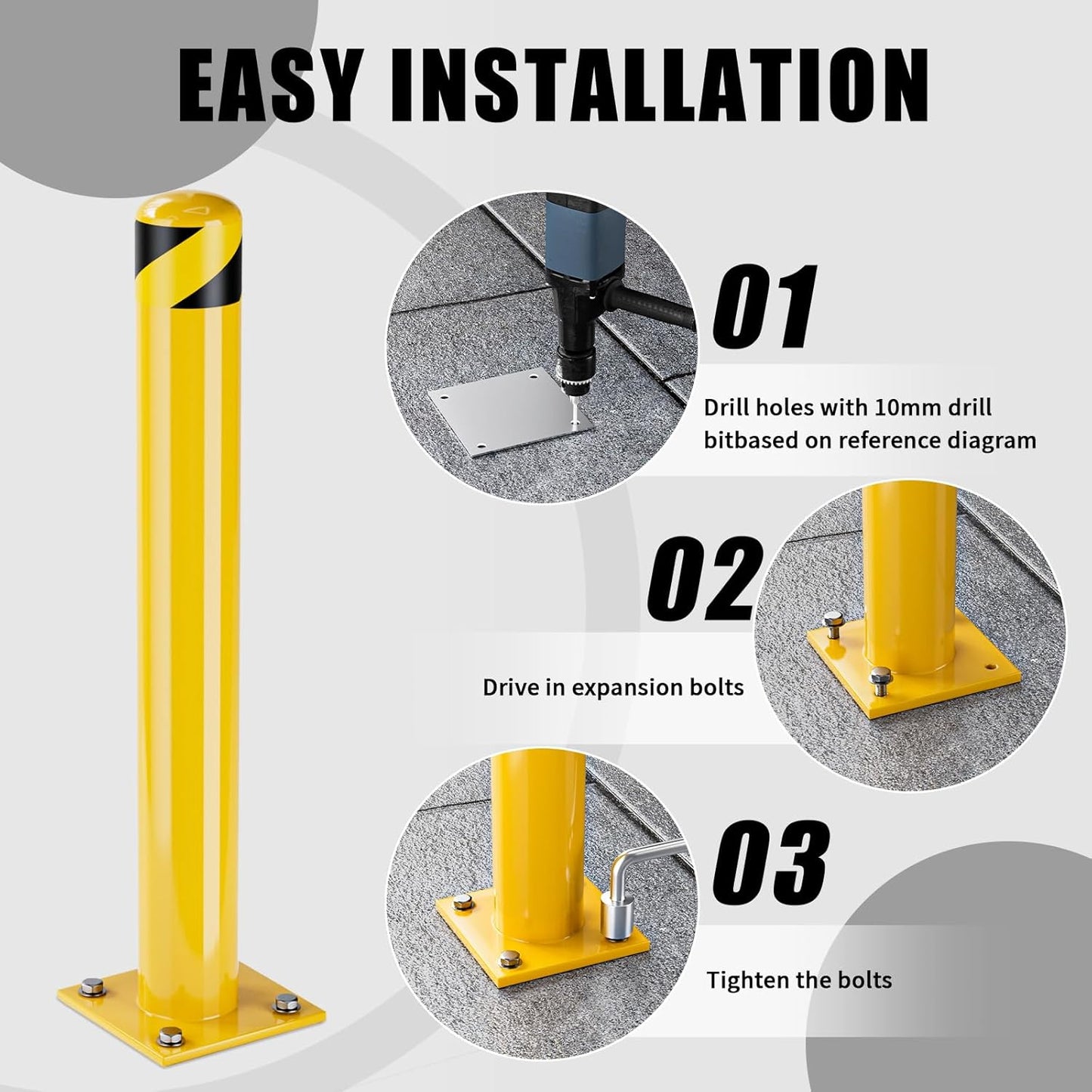 Safety Bollard Post, 36 Inch Height Steel Bollards, 4.5 Inch Diameter Parking Bollard, Yellow Powder Coated Safety Parking Barrier Post, for Traffic Sensitive Areas (36inch 2Pack)