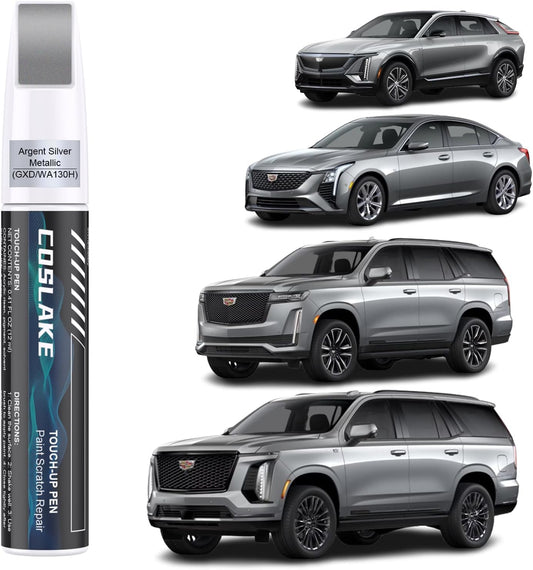 Car Touch Up Paint(Argent Silver Metallic(GXD/WA130H)) for Cadillac, Car Paint Scratch Repair Kit, Quick & Easy Solution to Repair, 2 in 1 Scratch Remover Pen with 2PCS Disposable Micro Applicators