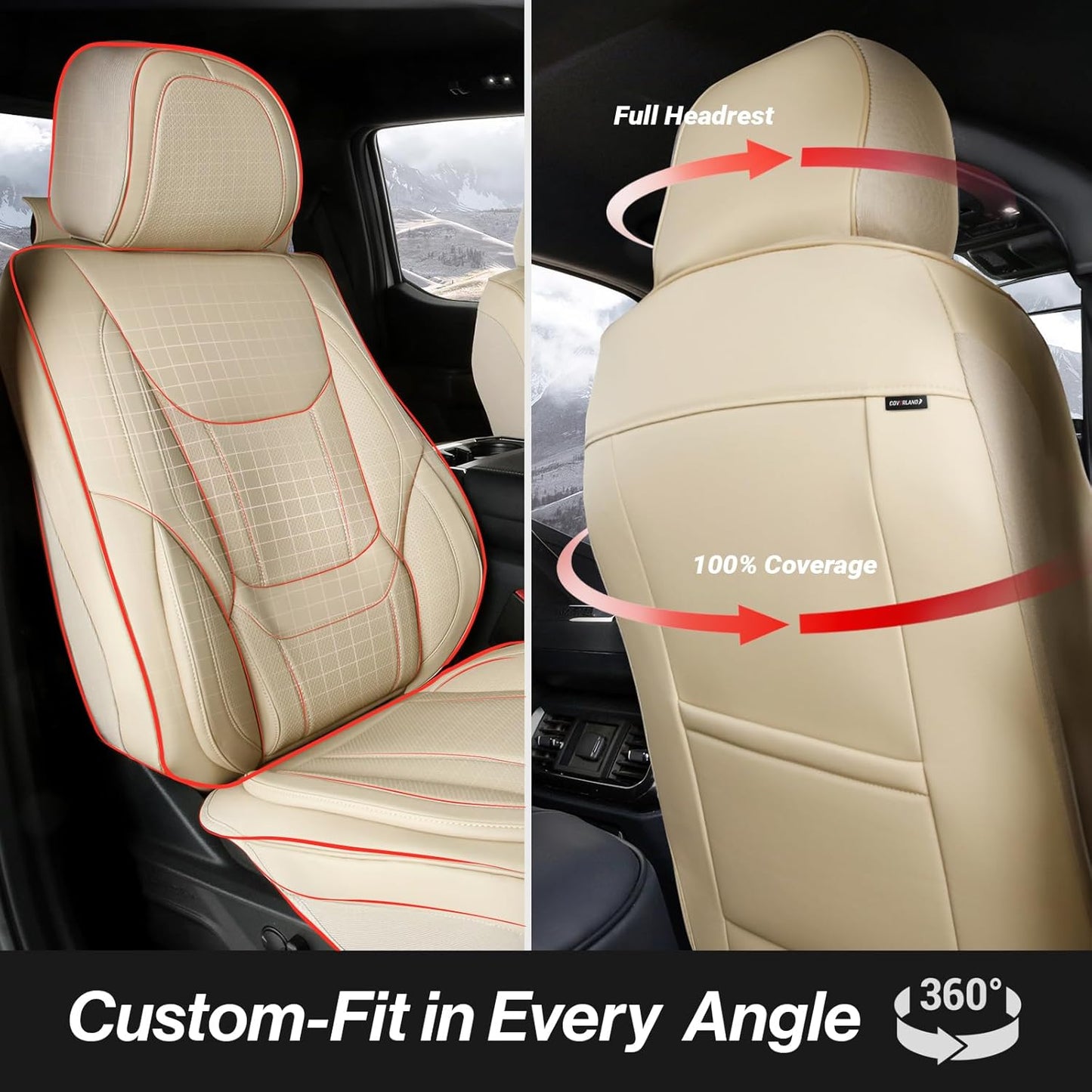Coverland Custom Car Seat Covers Compatible with Colorado, Canyon Crew Cab - Premium Leather Non-Slip Waterproof Seat Cover Custom Interior Protector Full Set-Beige [See Size Chart-Size X113]