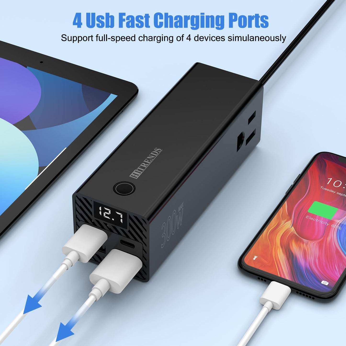 HITRENDS 300W Car Power Inverter Dual DC 12V to 110V AC Car Power inverters with PD 36W USB-C & 24W USB-A, Car Plug Converter with Switch and Current LCD Screen