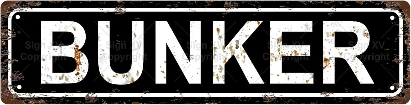 BUNKER Space Vintage Metal Tin Street Sign Bar Cafe Garage Cave Home Room Wall Bathroom Farmhouse Garden Porch Patio Decor, 16 x 4 Inch