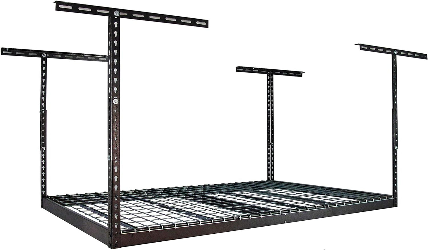 MonsterRax Overhead Garage Storage Racks 4x6 (2-Pack) Ceiling Mounted Shelving, Adjustable Hanging Storage Organizer, Heavy Duty Steel, Holds 500 Pounds, Hammertone, Adjusts 12"-21” off Ceiling