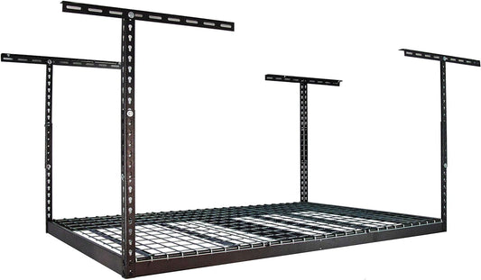 MonsterRax Overhead Garage Storage Racks 4x6 (2-Pack) Ceiling Mounted Shelving, Adjustable Hanging Storage Organizer, Heavy Duty Steel, Holds 500 Pounds, Hammertone, Adjusts 12"-21” off Ceiling