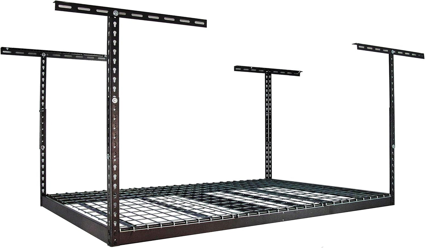 MonsterRax Overhead Garage Storage Racks 4x6, Ceiling Mounted Shelving, Adjustable Hanging Storage Organizer, Heavy Duty Steel, Holds 500 Pounds, Color: Hammertone, Adjusts 18"-33” off Ceiling