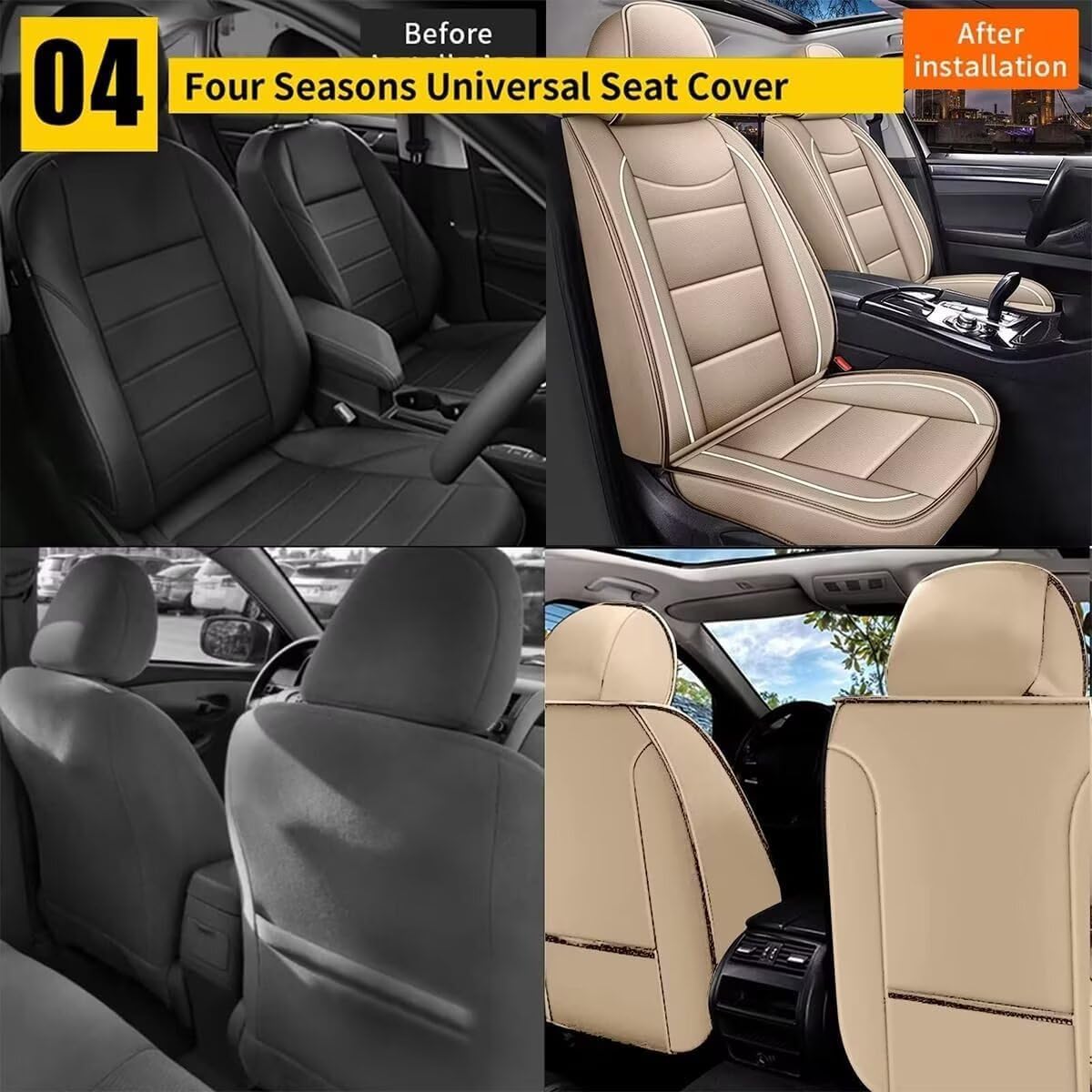 YORKNEIC Leather Car Seat Covers Fit for Hyundai Kona 2018-2025: 2 Front Set Seat Covers - Waterproof Auto Seat Protector Compatible Airbag (Beige)