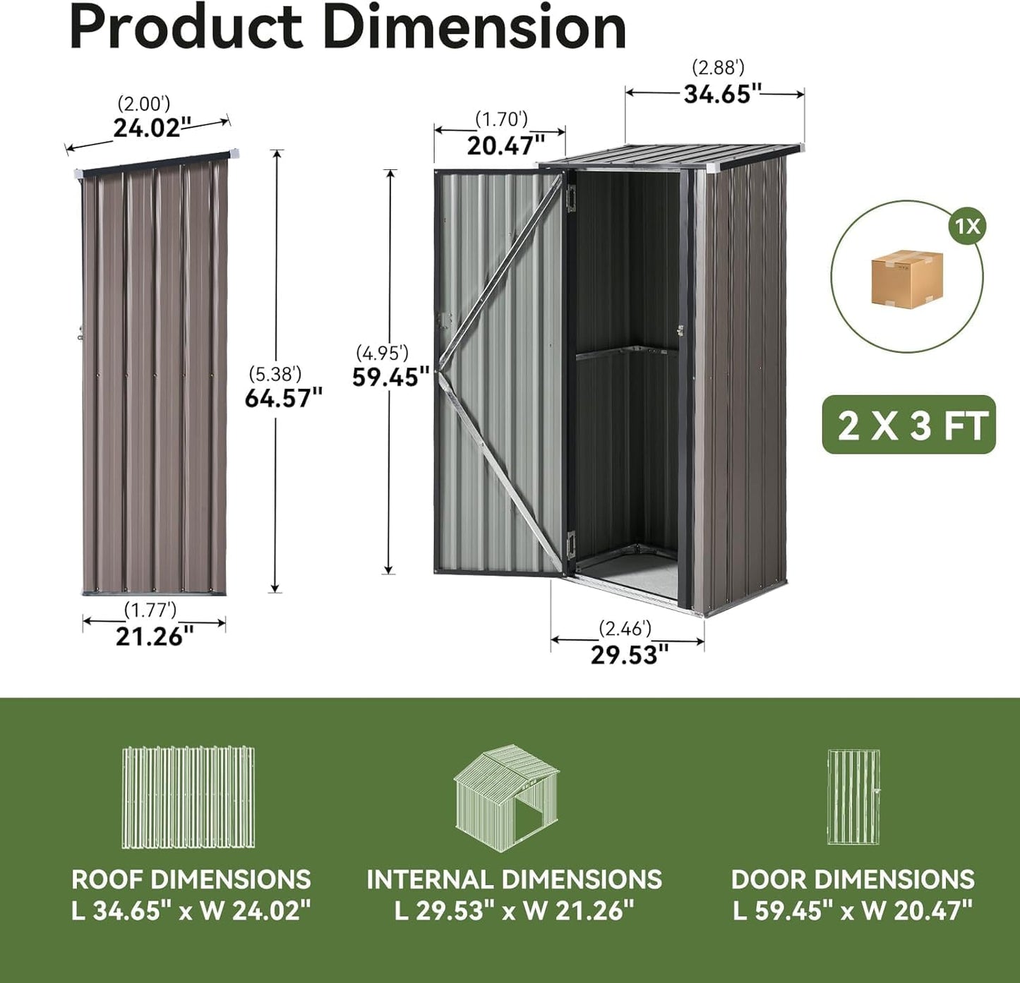 Aoxun 3’x2.1’ Outdoor Metal Storage Shed with Lockable Doors, Steel Utility Tool Shed, Metal Sheds Outdoor Storage for Garden, Patio, Backyard and Lawn, Brown