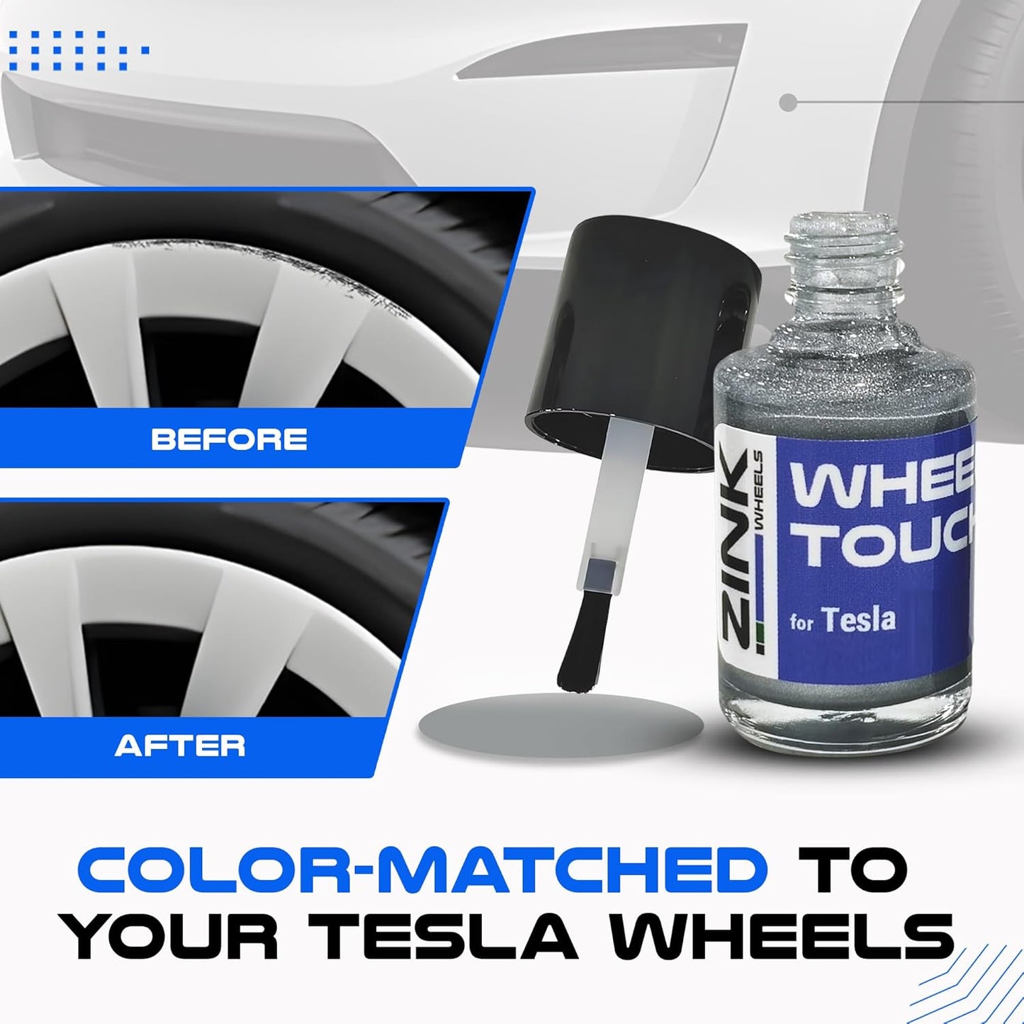 Premium Tesla Wheel Curb Rash Repair Kit for Model 3 19-inch Silver Stiletto Sport Rims - DIY Kit with Color-matched Touch Up Paint - Made in USA