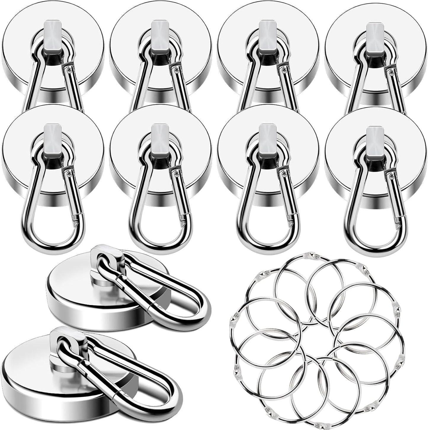 MIKEDE Strong Magnetic Hooks, 150LB Neodymium Heavy Duty Magnets with Swivel Carabiner Hook, Magnetic Hangers for Locker, Kitchen, Cruise Cabin, Office - 10 Pack