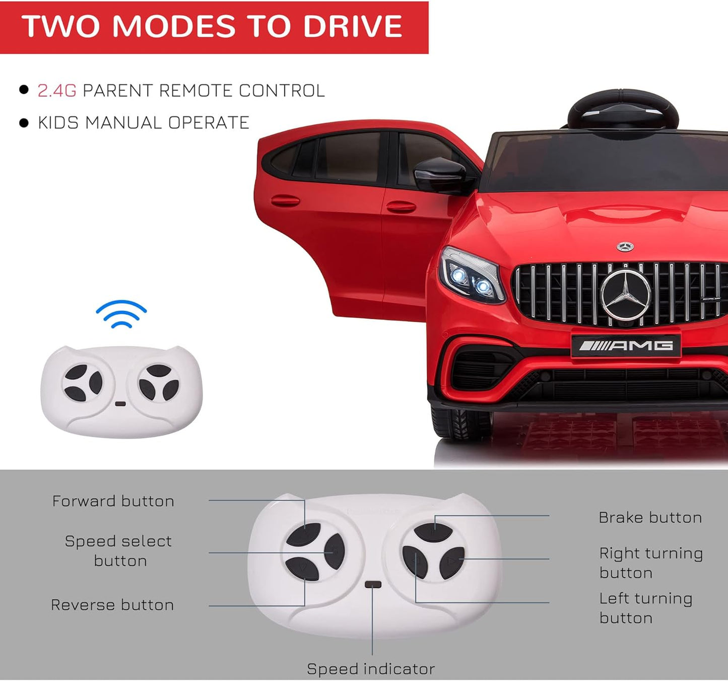 Aosom 12V Toddler Ride On Car with Remote Control, Mercedes Benz AMG GLC63S Coupe, Electric Car with 2 Speed, MP3 Player, Light, Horn, Songs, Suspension, Red