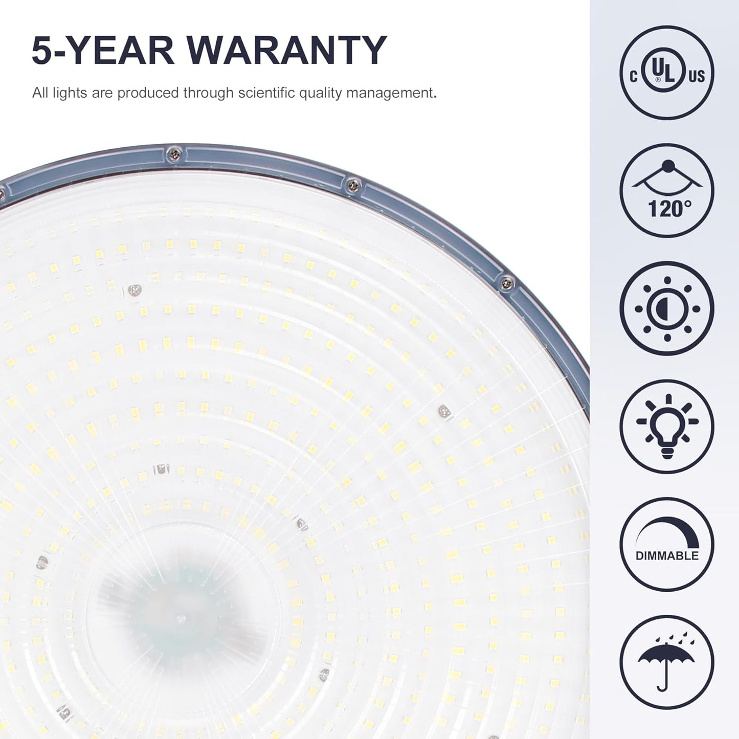 150W UFO-LED-High-Bay-Light, UL & DLC Listed 5000K Daylight 21000LM, 0-10V Dimmable LED High Bay Lights, IP65 Waterproof Commercial Bay Lighting Fixture AC100-277V for Warehouse(1 Pack)