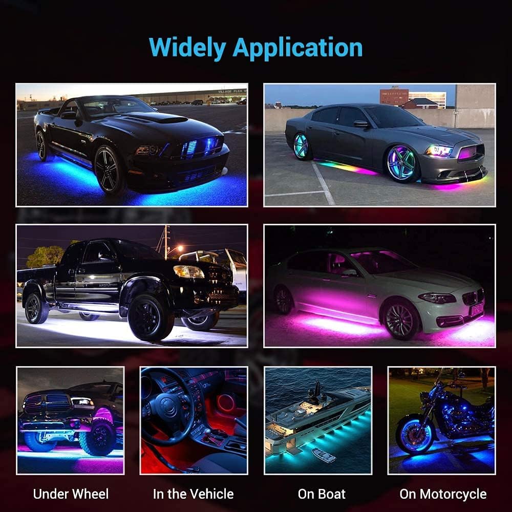 Exterior Car LED Strip Lights with App and RF Remote Control, 16 Million Colors Underglow Kit