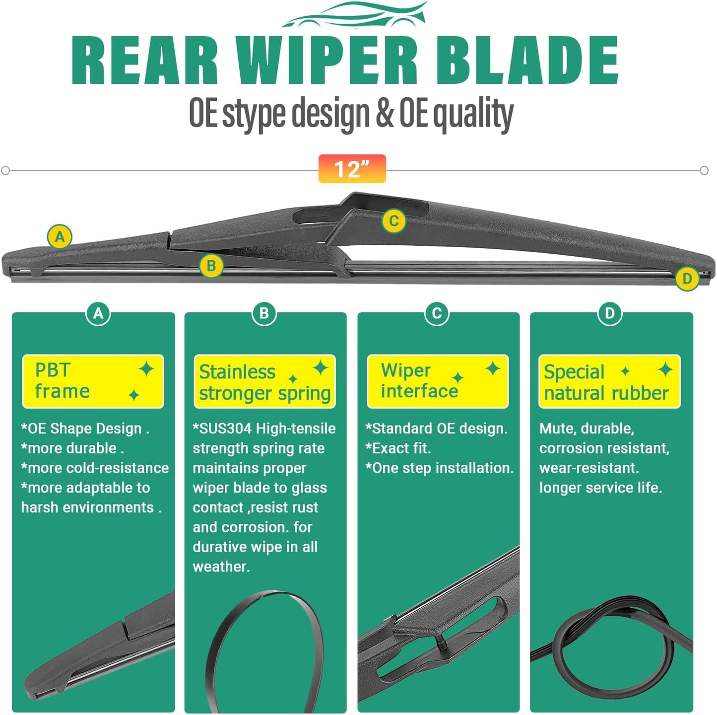 26" 19" 12" Windshield Wiper Blades Replacement for Infiniti QX60 2022 2023 2024 2025 QX 60 Premium All Weather Front Rear Wipers Set - OEM Quality (Pack of 3)