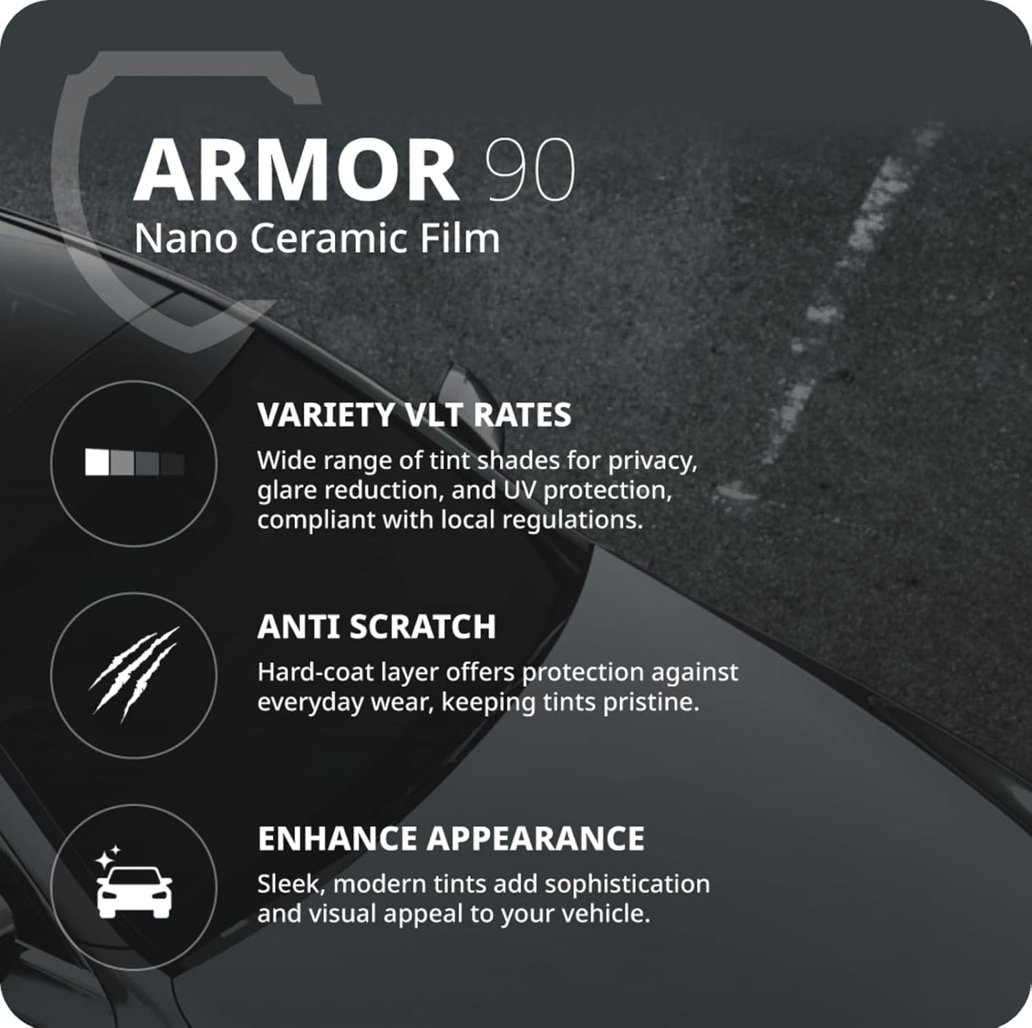 Nano Ceramic Window Tint Film for Cars and Building, Charcoal, 2 Ply Scratch Resistant, Heat Control, and UV 99%, IR 93% Rejection, 15% VLT, 40inx100ft