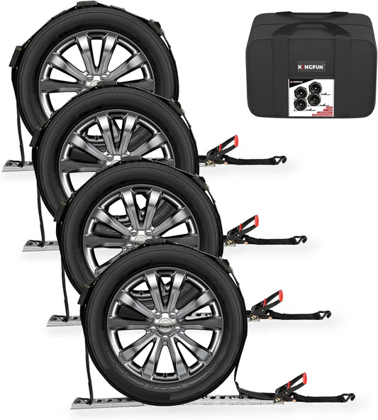 Kingfun Heavy Duty Car Tie Down Straps for Trailers 4 Pack - 2" x 120" Tire Straps with 10,000 lbs Break Strength, Secure Wheel Strap for Car Hauler, Truck, SUV, and Utility Trailers