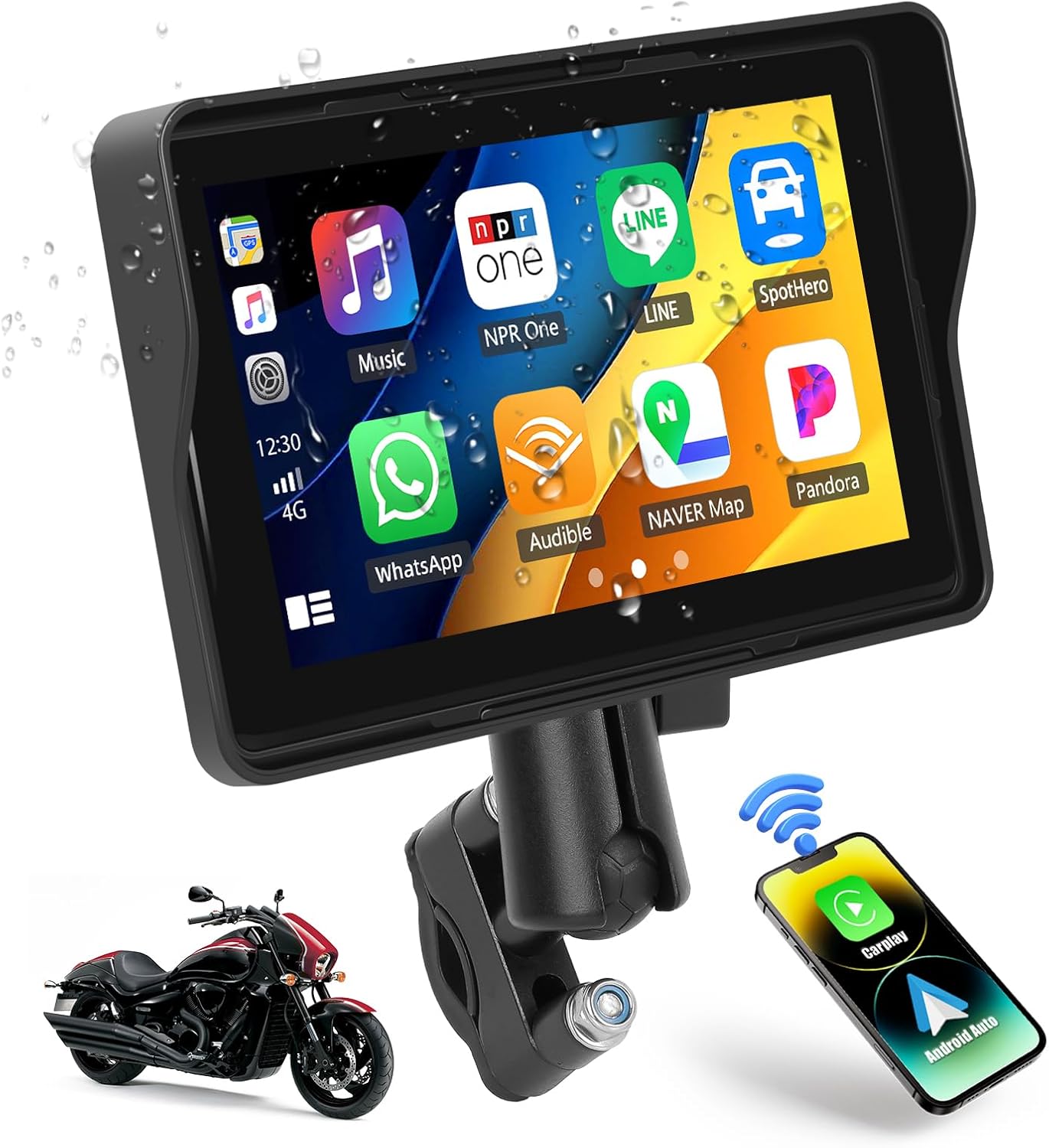 CAMECHO Motorcycle CarPlay Screen, 5" Waterproof Portable Wireless Apple Carplay Android Auto for Motorbike, Touch Screen Car Stereo Support Dual Bluetooth, Mirror Link, EQ, Siri Voice Control