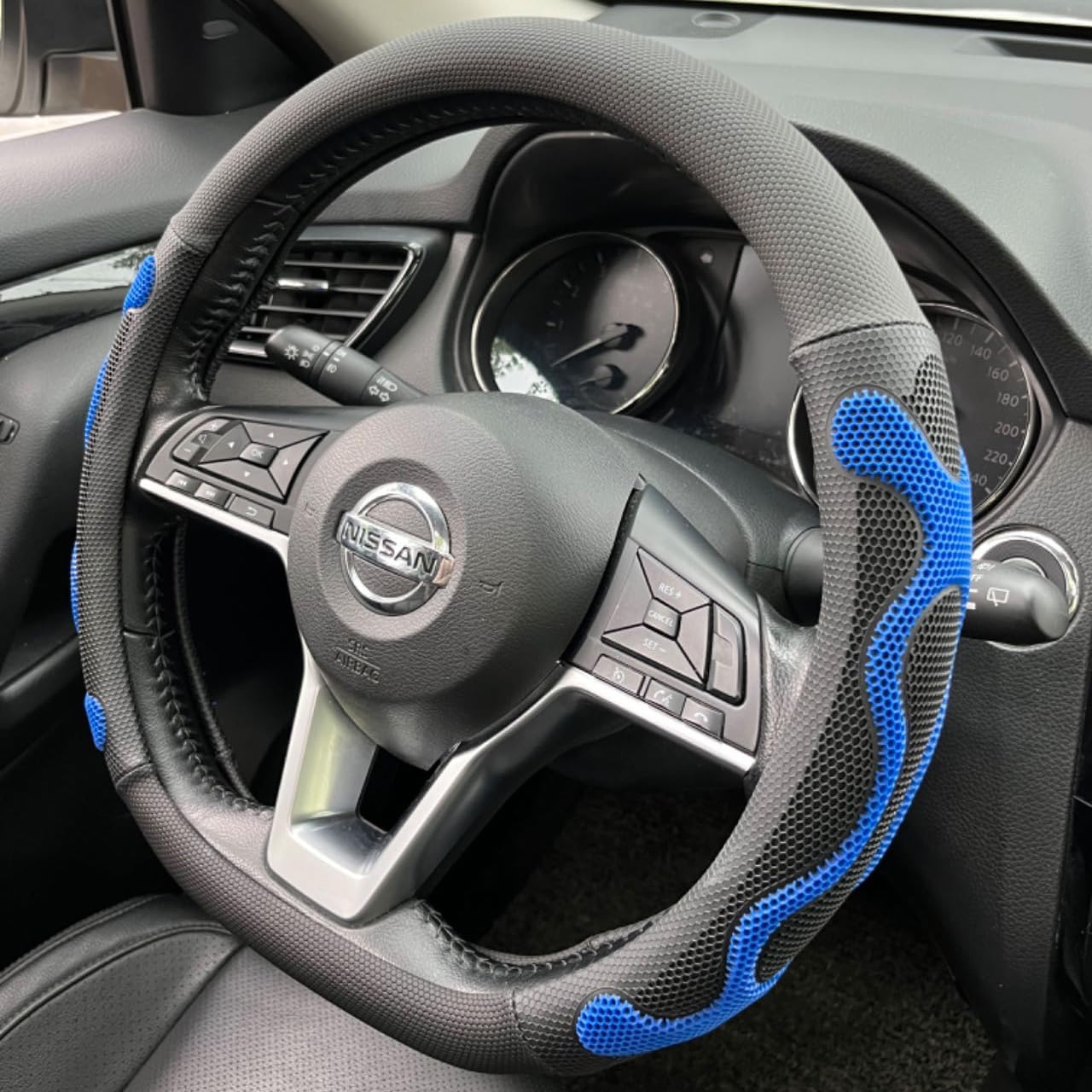 PINCTROT D Shaped Comfy Grip Steering Wheel Cover, Anti-Slip Design, Flat Bottom 14.5-15 Inch(Silicone Blue)