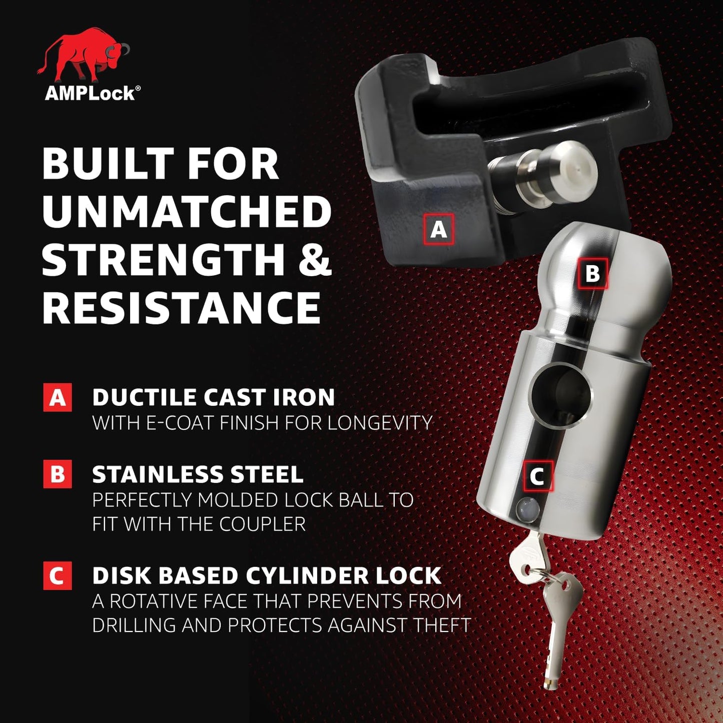 AMPLock - U-BRHT2516 2-5/16" Trailer Ball Hitch Lock - Titan Weld-on Design for Boat, RV, and RVs & Travel Trailer Hitch Coupler Locks, Patented 2-Parts Anti-Theft Lock with Push & Locking System