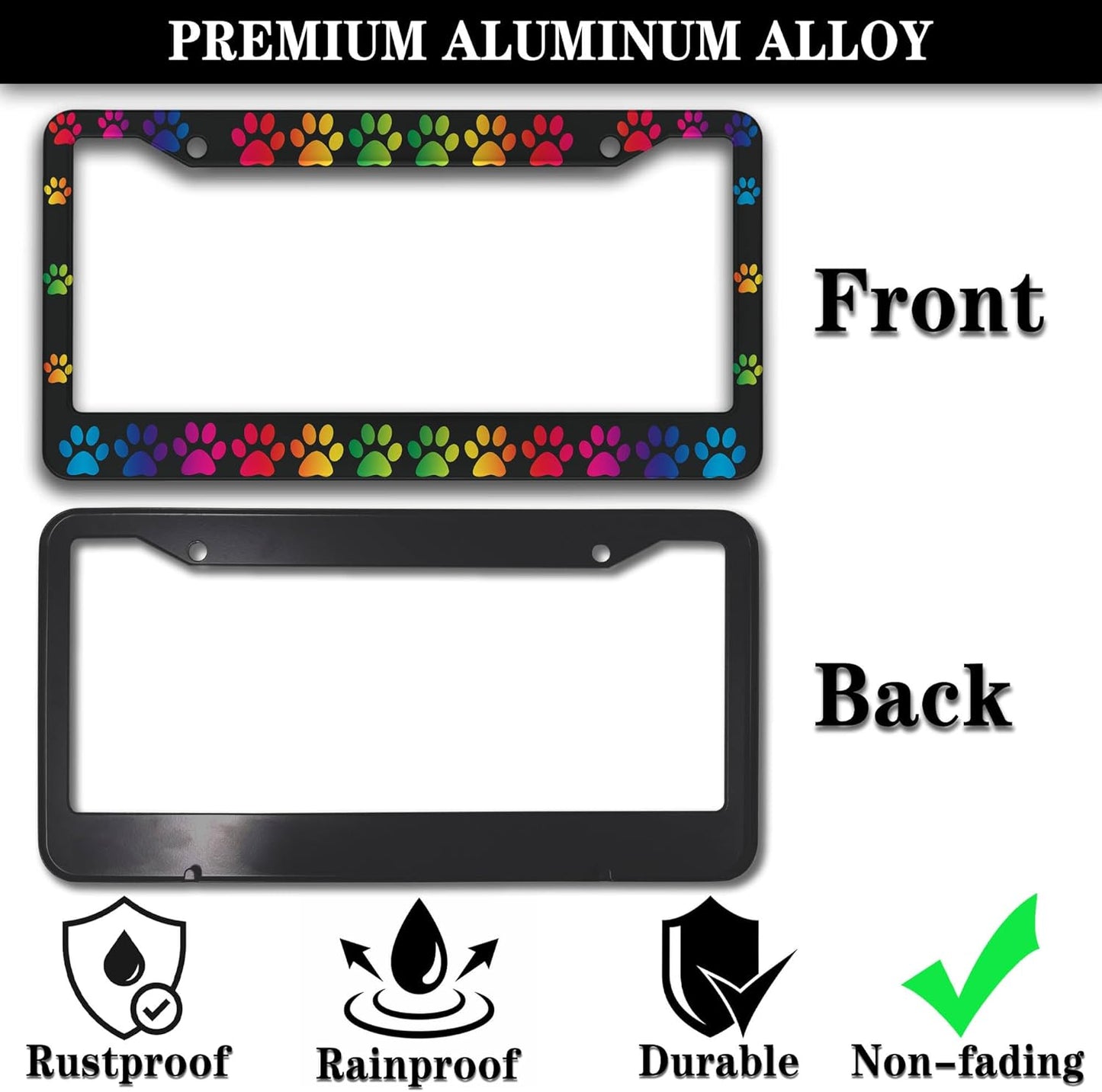 License Plate Holder Rainbow License Plate Frames Colors of The Rainbow Dog Paw Universal Aluminum Car Accessory 2 Pack with Screw Covers Set