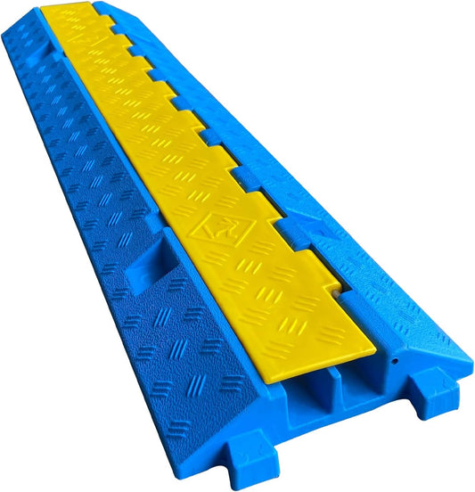 1 Pack Blue Rubber Cable Ramp Hose Cable Protector Ramp 2 Channel 22000Lbs Load Capacity Traffic Speed Bump Wires Power Lines Extension Cord Cover for Indoor Outdoor (B2XC06-1)…