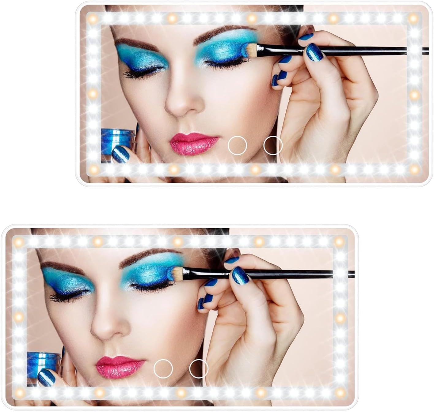 Car Vanity Mirror, with 3 Light Modes & 60 LEDs - Rechargeable Dimmable Clip-on Rear View Sun-Shading Cosmetic Makeup Mirror, Universal for Car SUV (White, 2 Pack)