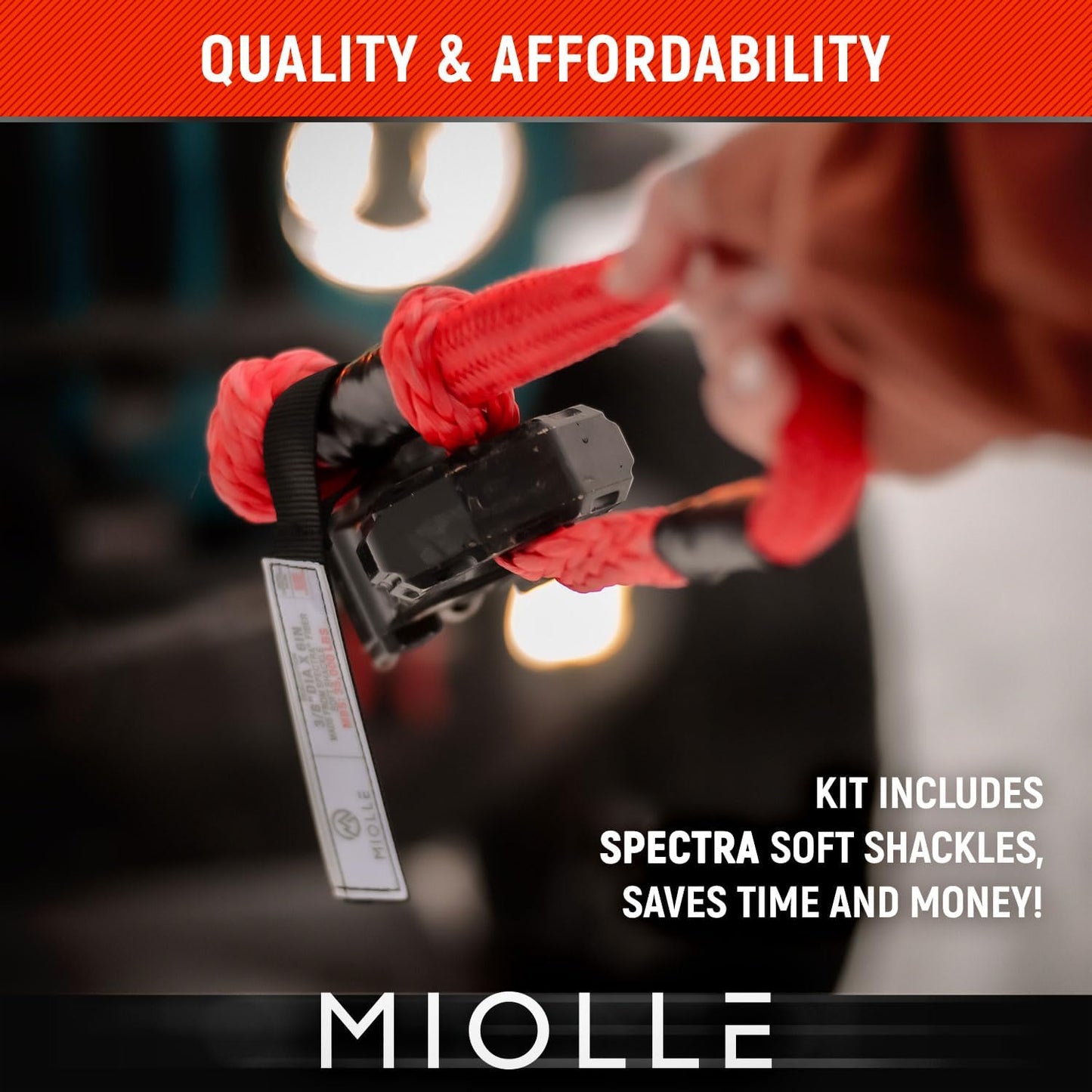 MiolleGear Kinetic Recovery Rope 1" x30' - Heavy Duty Offroad Snatch Strap - Includes 2 Soft Shackle for UTV, ATV, Truck, Car, Jeep, Tractor - Ultimate Recovery Gear