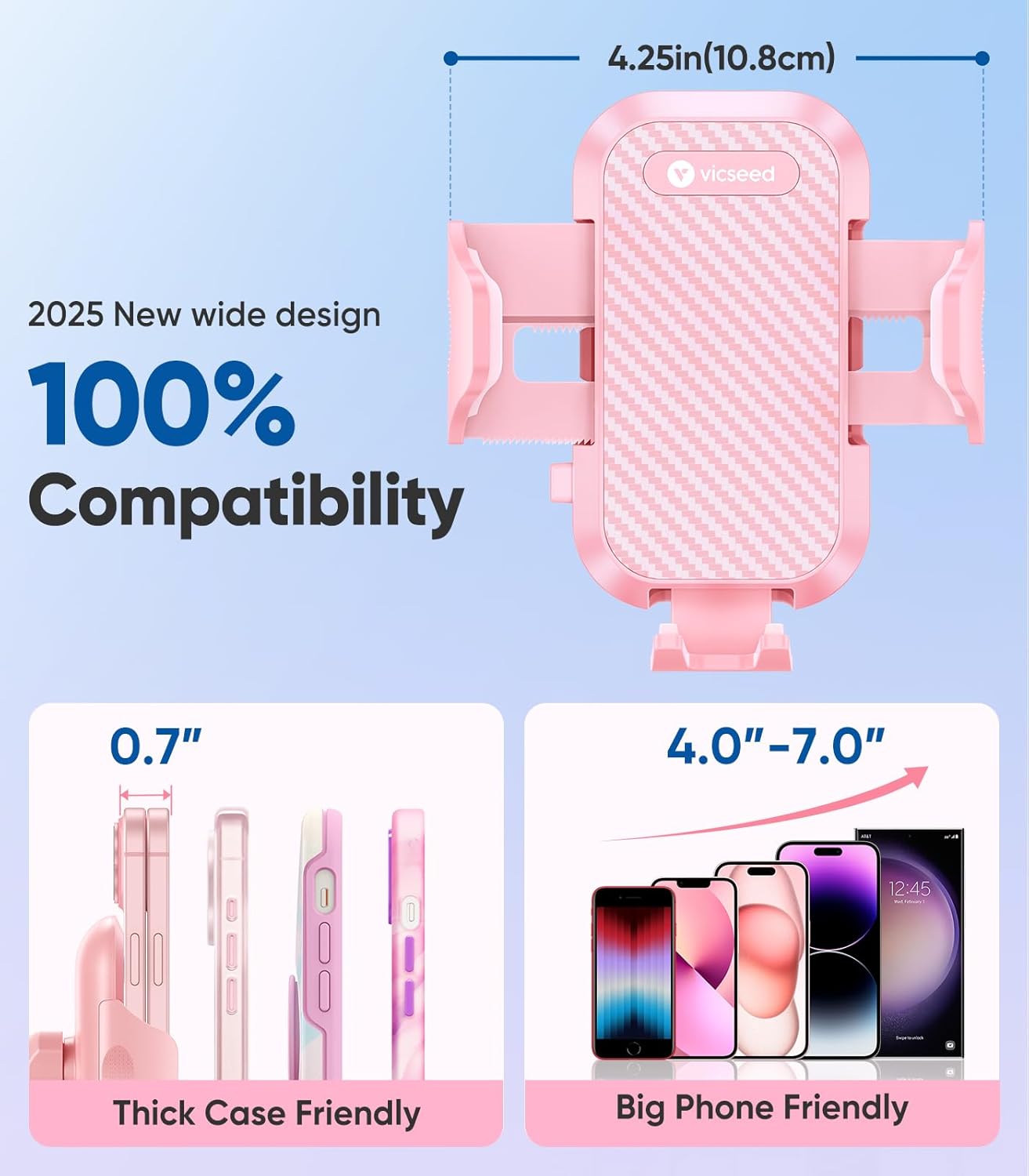 VICSEED Pink Phone Holders for Your Car, [True Military-Grade Strongest Suction Power], 3-in-1 Dashboard Windshield Vent, Truck Boat Stand Cell Phone Mount for iPhone Android All Phones