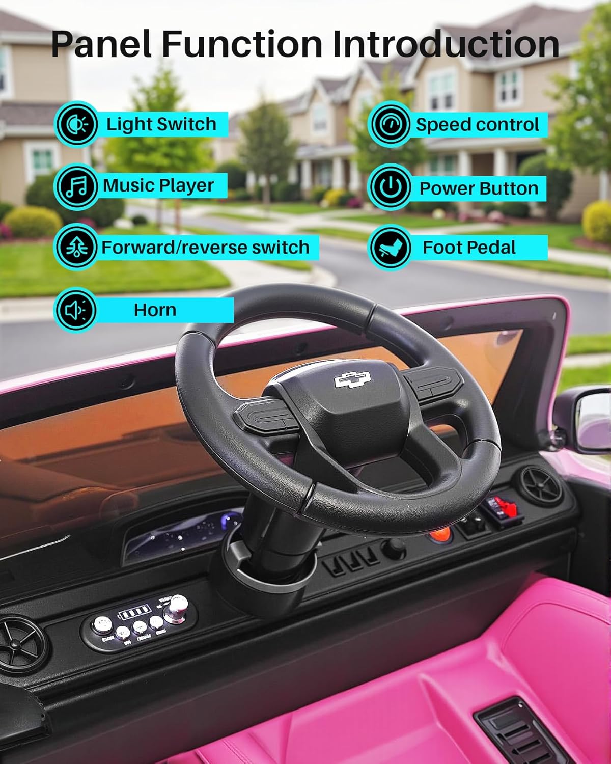 Joywhale 24V Ride on Truck 4WD Kids Electric Vehicle Licensed Chevorlet Ride on car with 7AH Big Battery, 320W Powerful Motors, 2 Seats, Music, 4 Wheel Suspension, 2 Speeds, LED Lights, Rose Red